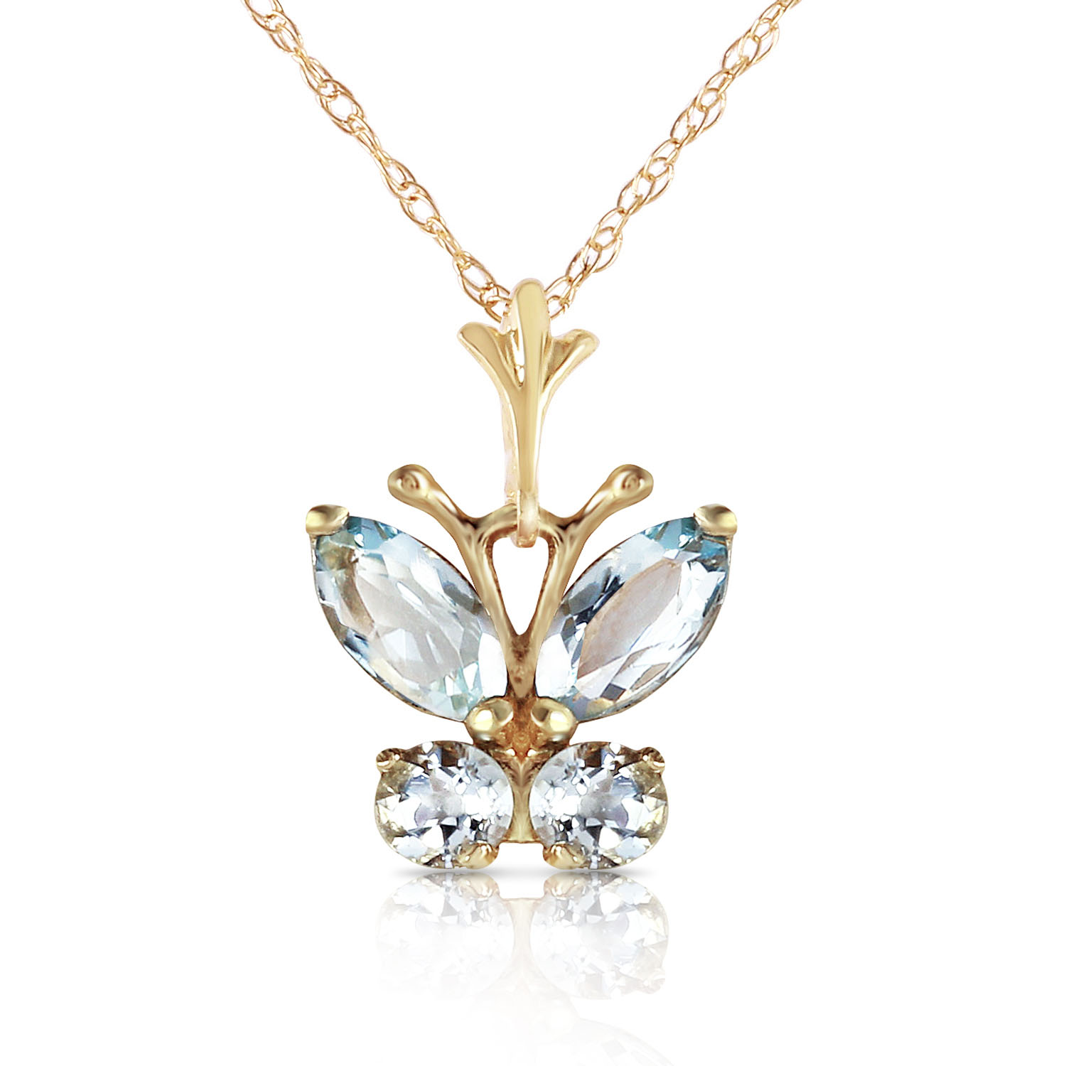 0.6 CTW 14K Solid Gold Butterfly Necklace Aquamarine