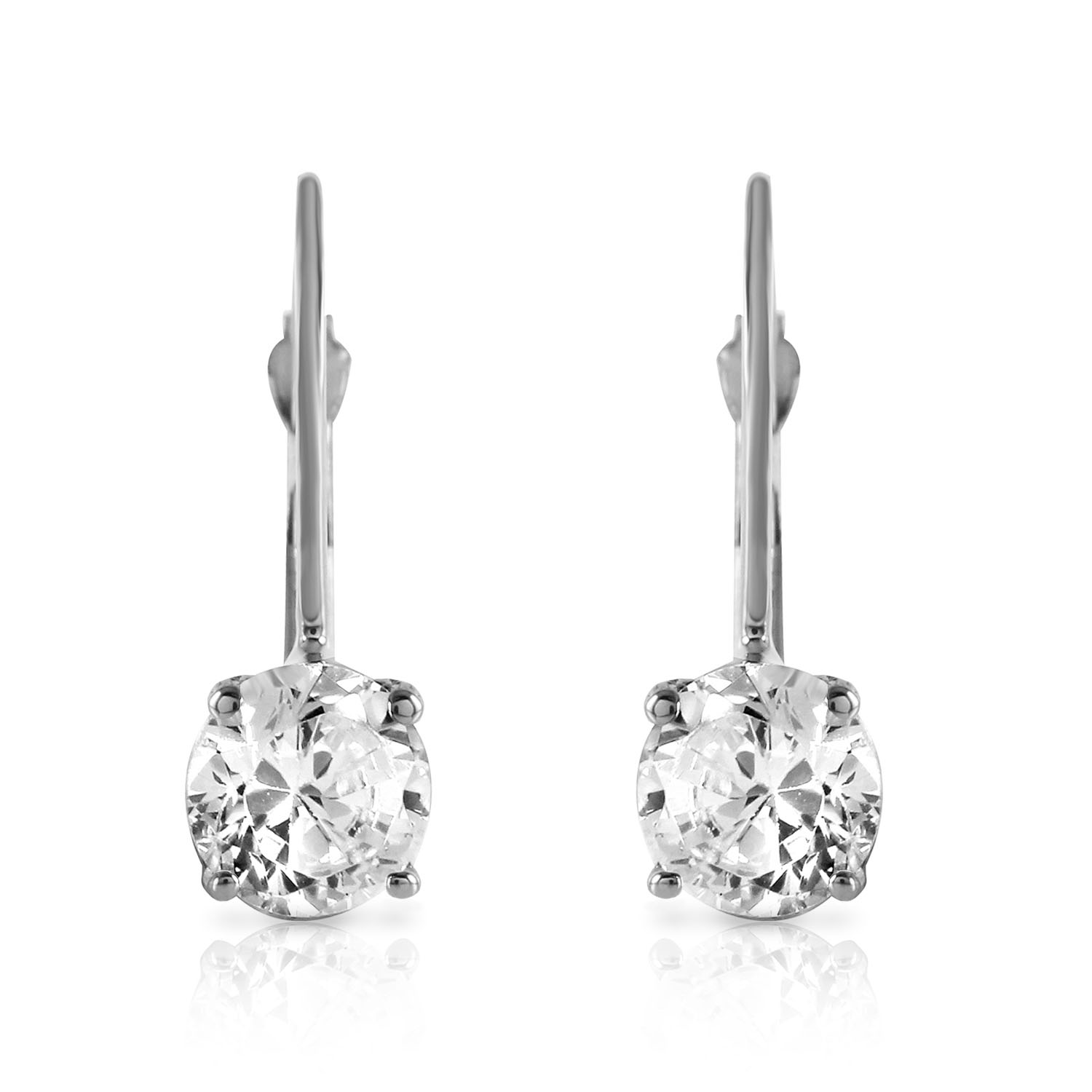 1 CTW 14K Solid White Gold Leverback Earrings 1.0 CTW Diamond