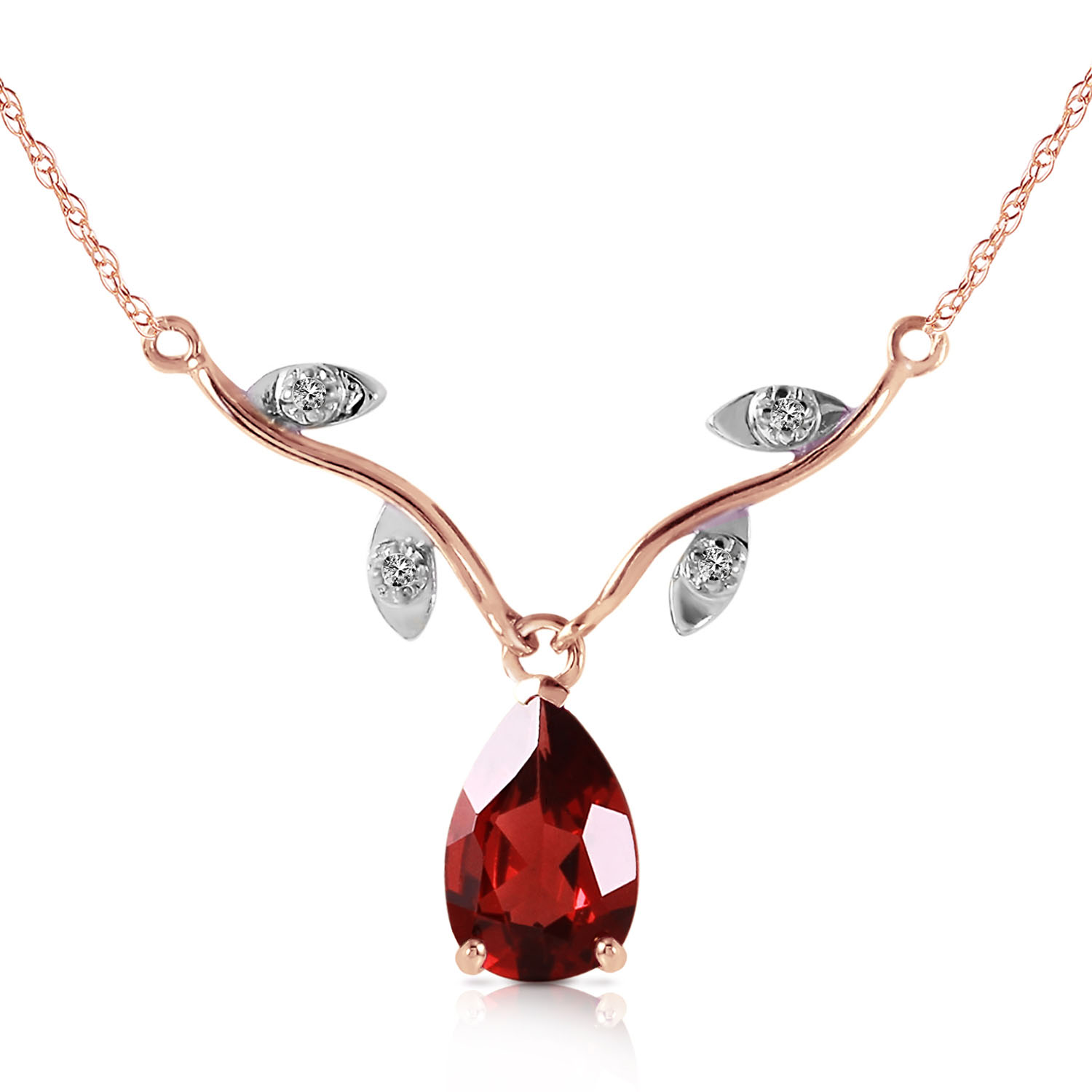 14K Solid Rose Gold Necklace withNatural Diamond  Garnet