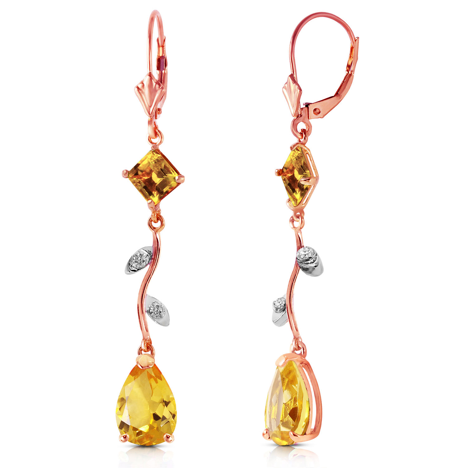 3.97 CTW 14K Solid Rose Gold Chandelier Earrings Diamond Citrine