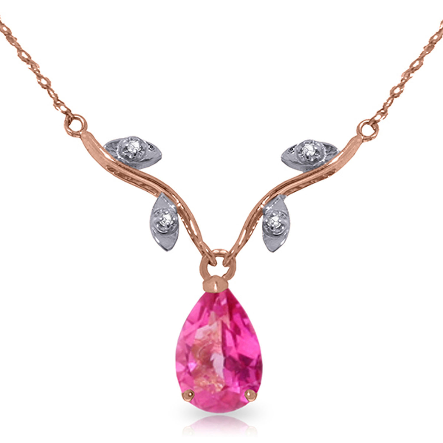 14K Solid Rose Gold Necklace withNatural Diamond  Pink Topaz