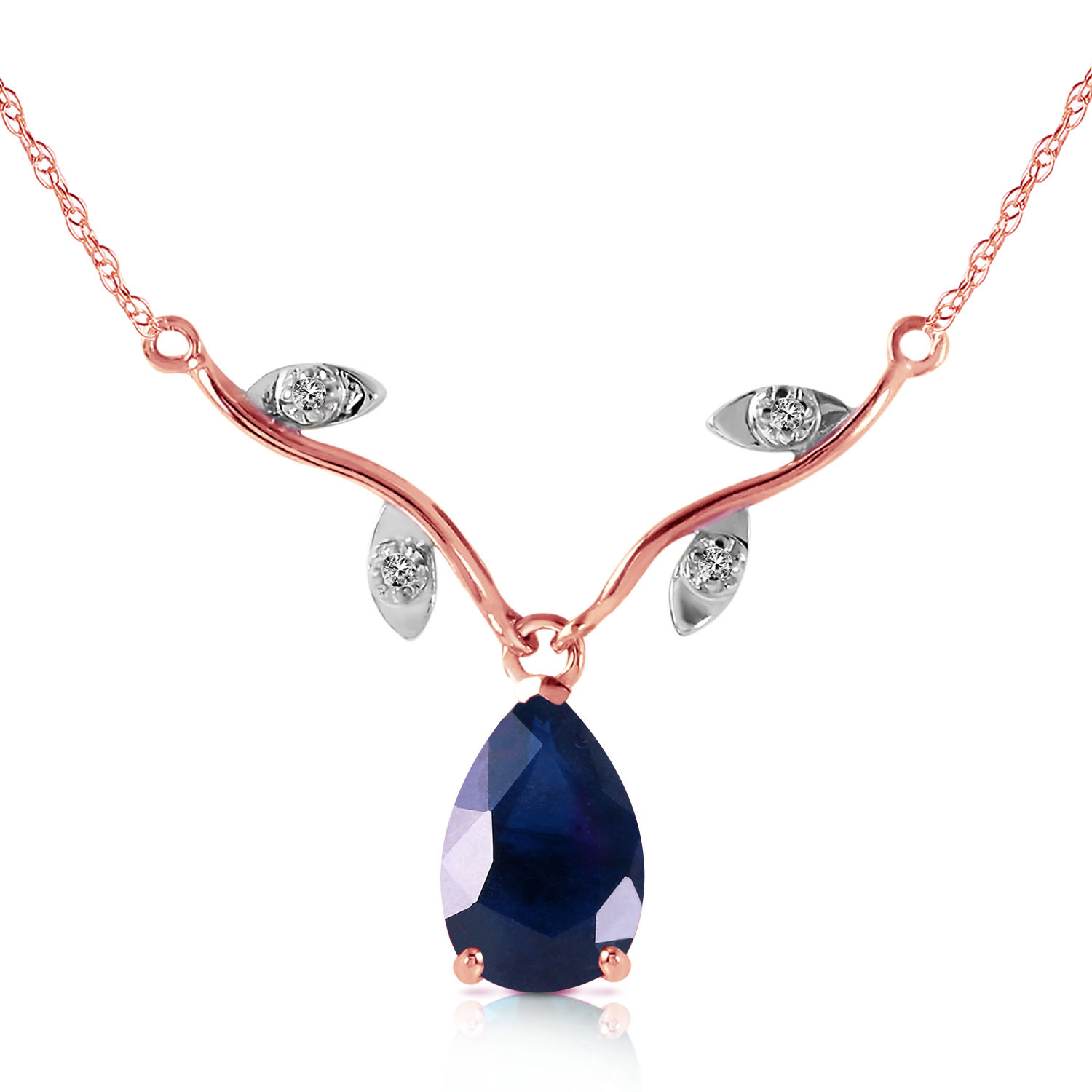 14K Solid Rose Gold Necklace withNatural Diamond  Sapphire