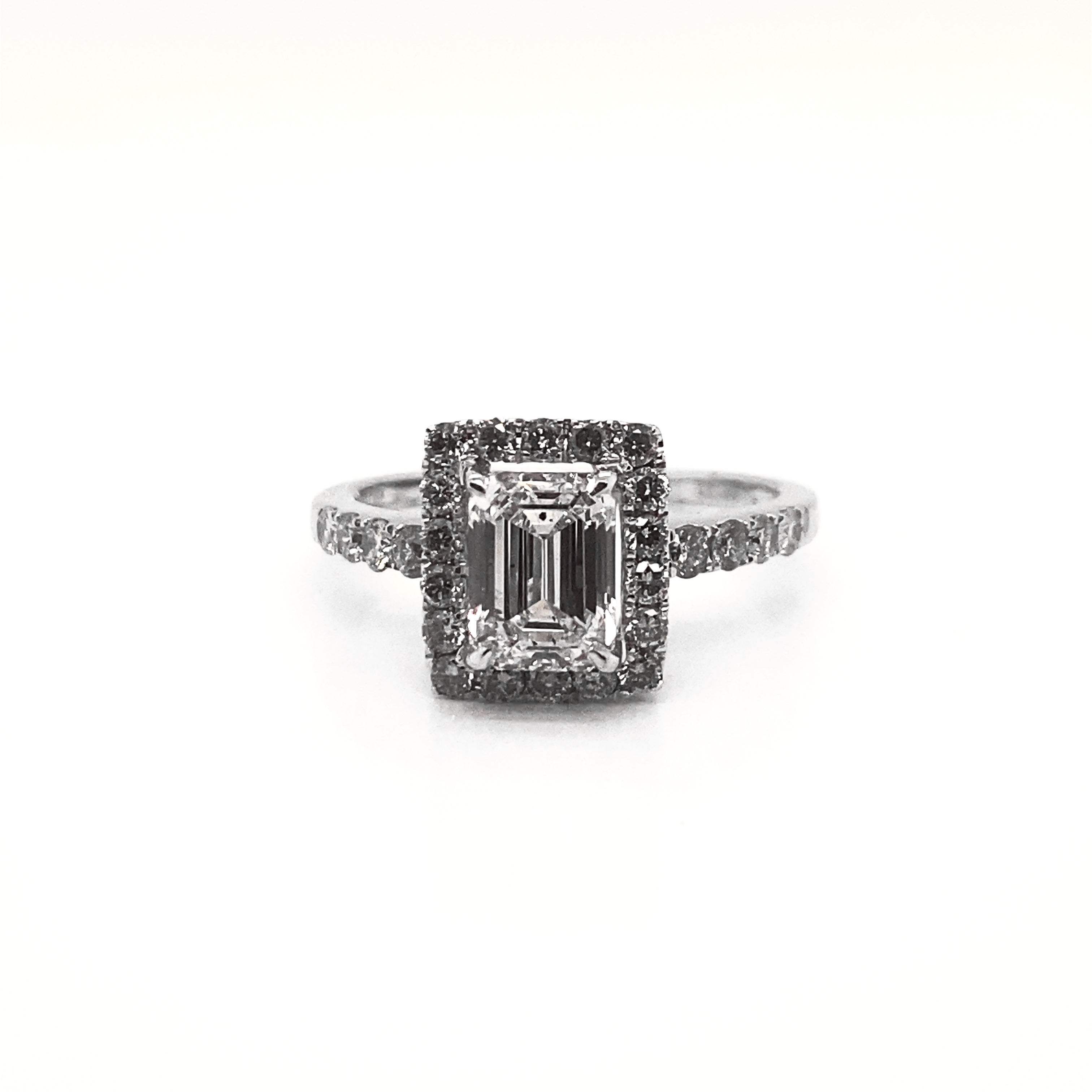 4 Carat Emerald Cut Lab Grown Diamond Engagement Ring Halo IGI Certified