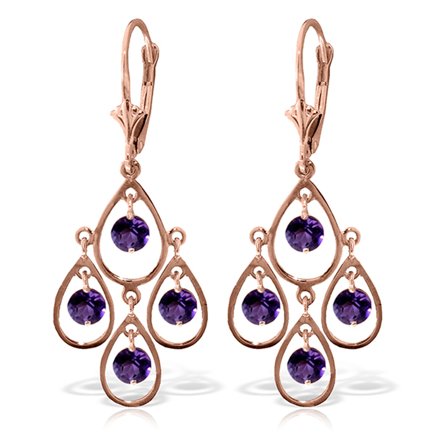 2.4 CTW 14K Solid Rose Gold Amethyst Chandelier Drops