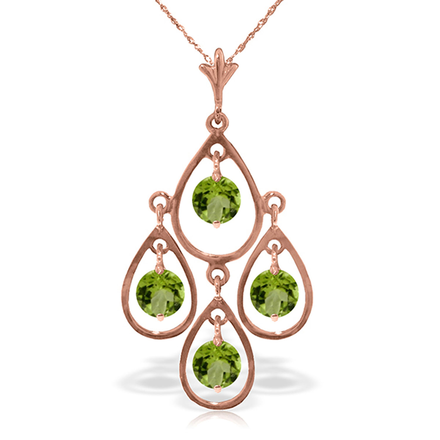 14K Solid Rose Gold Necklace with Natural Peridots