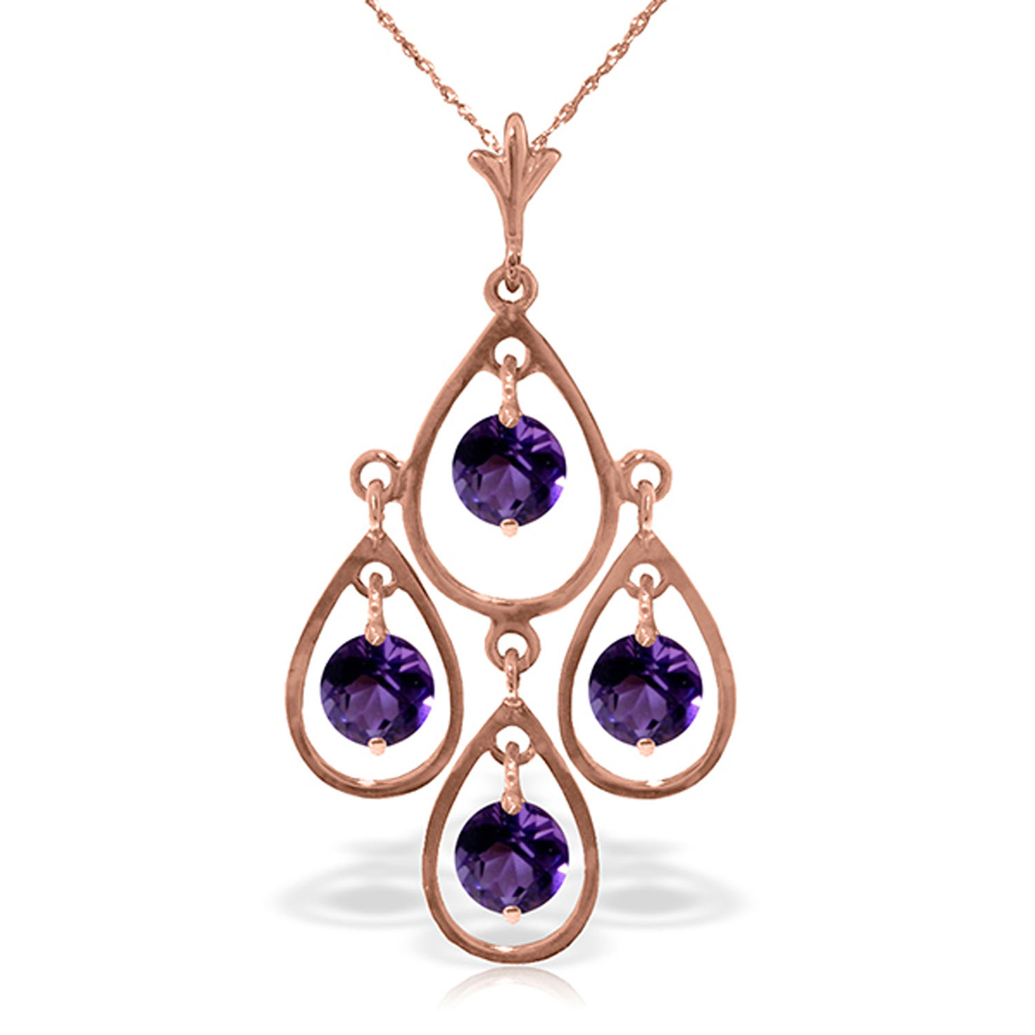 14K Solid Rose Gold Necklace with Natural Purple Amethysts