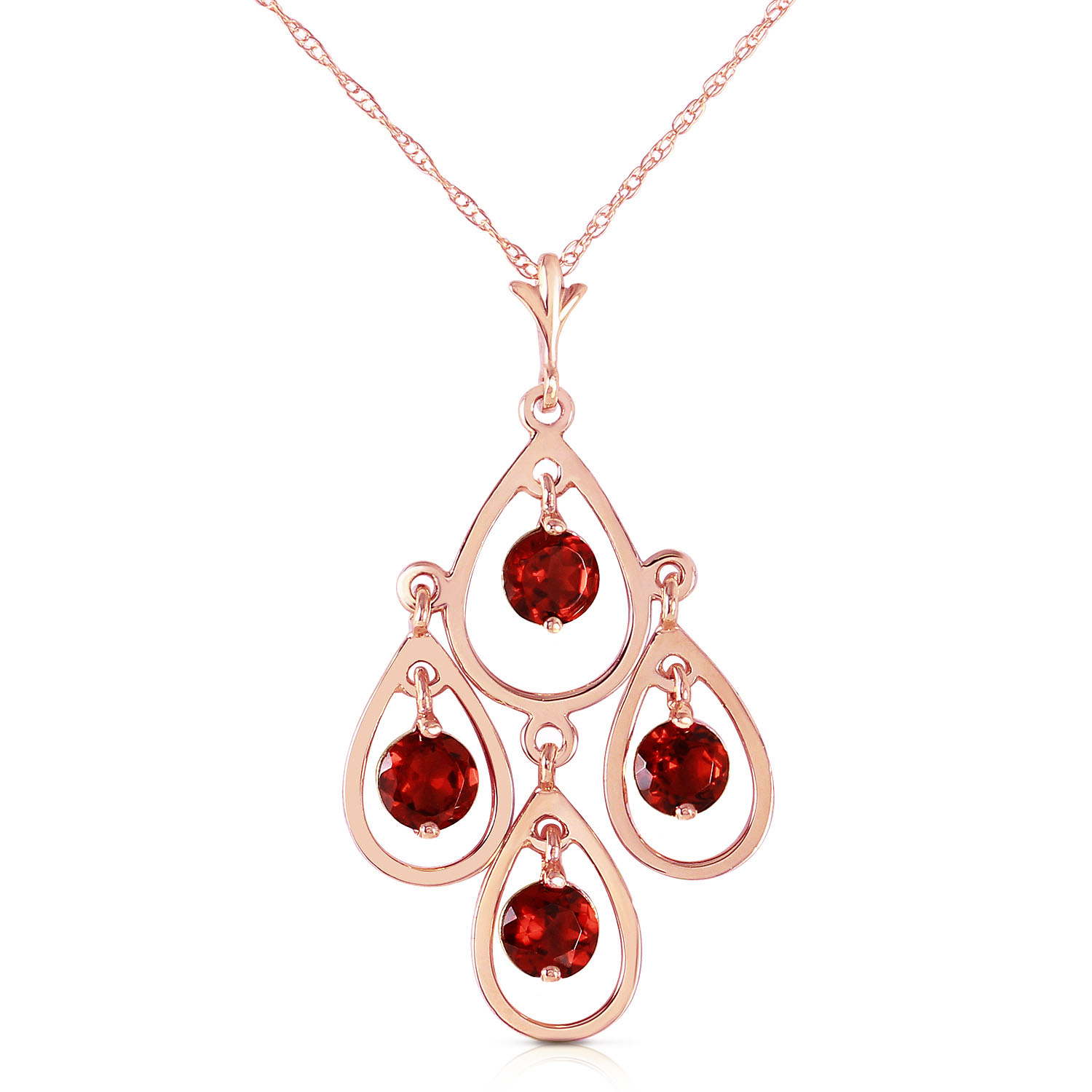 14K Solid Rose Gold Necklace with Natural Garnets