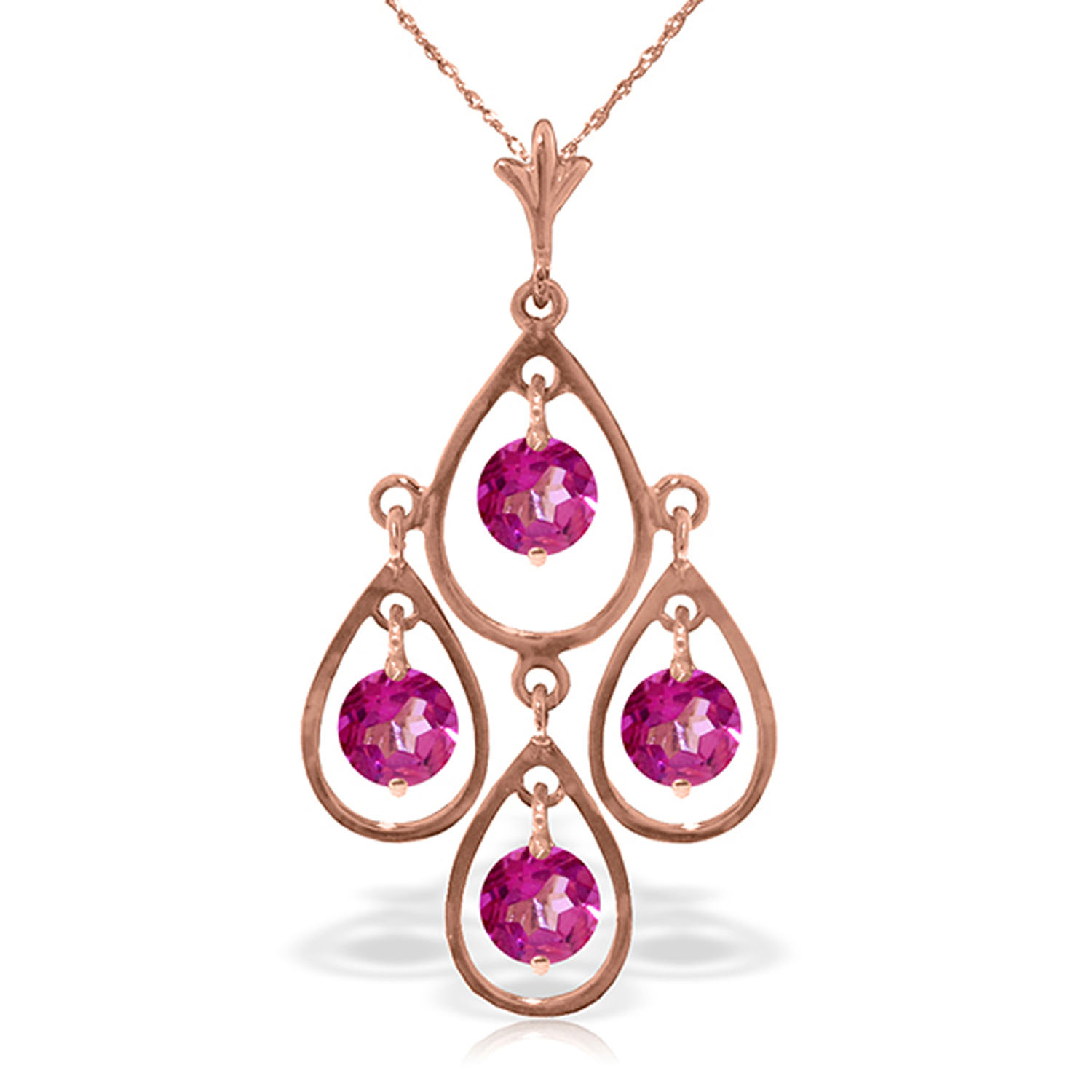 14K Solid Rose Gold Necklace with Natural Pink Topaz