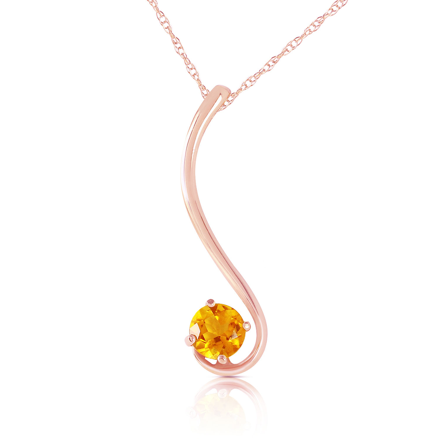14K Solid Rose Gold Necklace with Natural Citrine