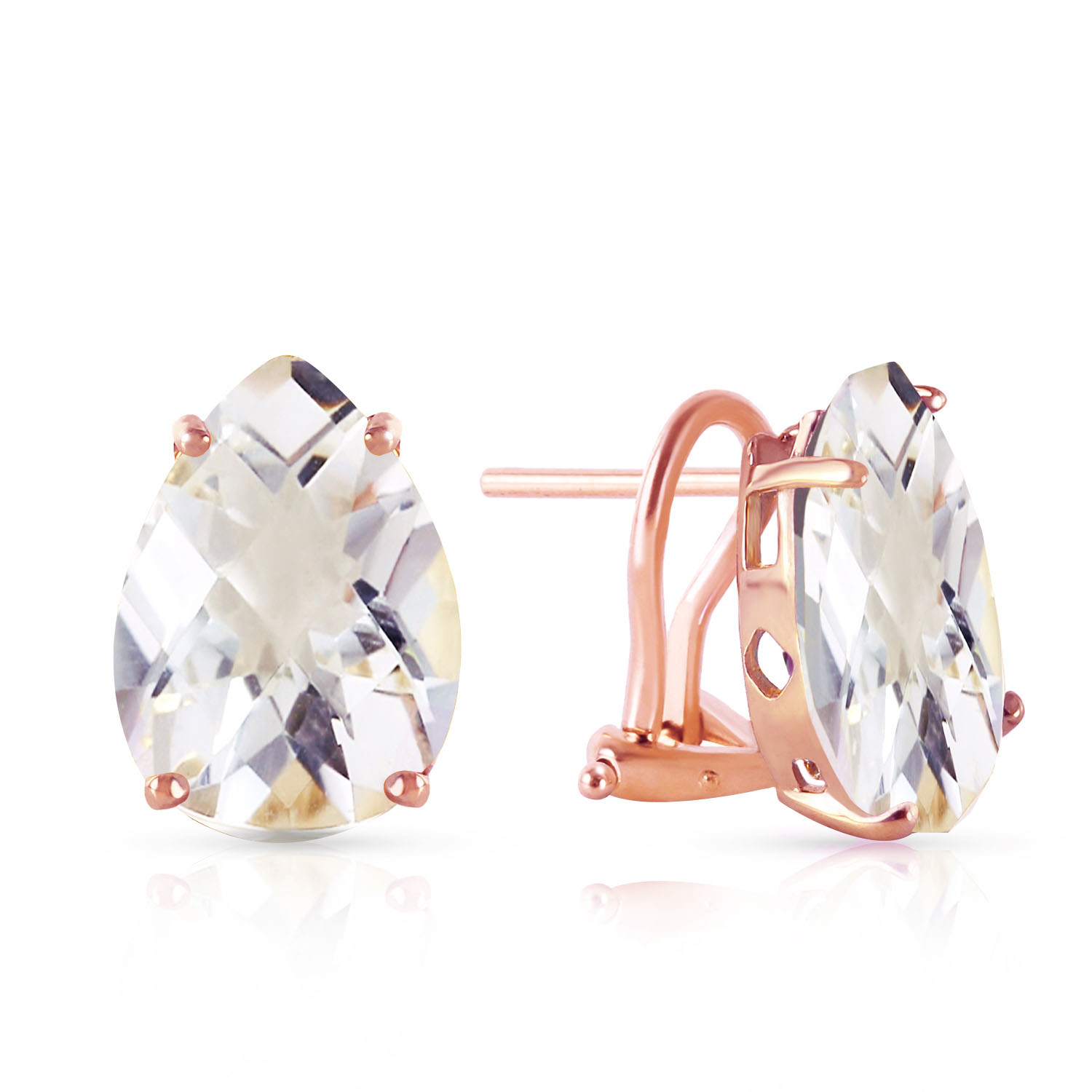 10 CTW 14K Solid Rose Gold French Clips Earrings Natural White Topaz