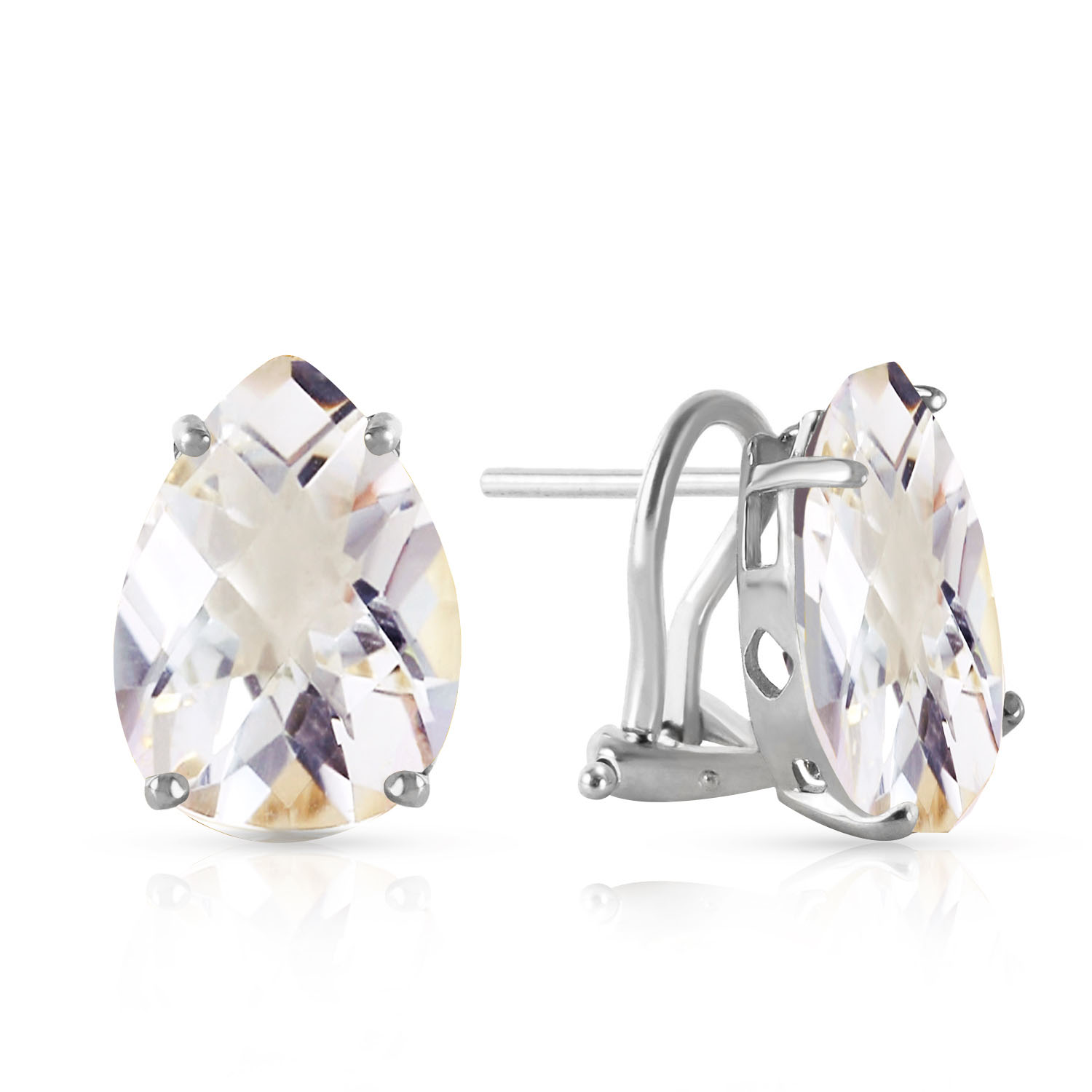 10 CTW 14K Solid White Gold French Clips Earrings Natural White Topaz