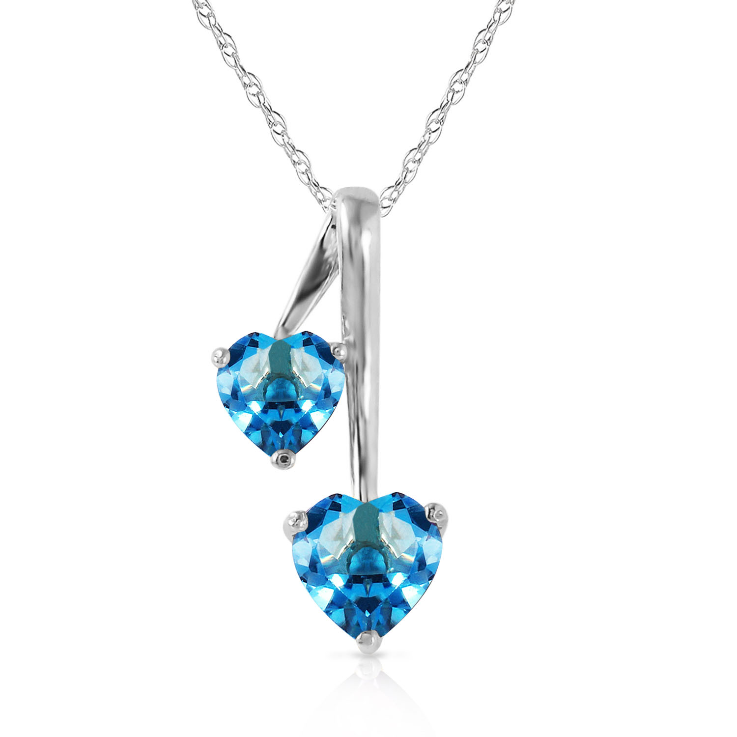 1.4 CTW 14K Solid White Gold Hearts Necklace Natural Blue Topaz