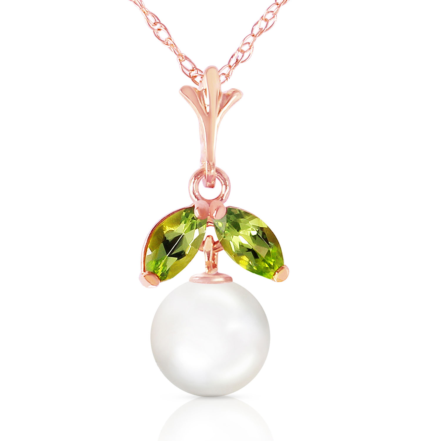 14K Solid Rose Gold Necklace with Natural pearl  Peridot