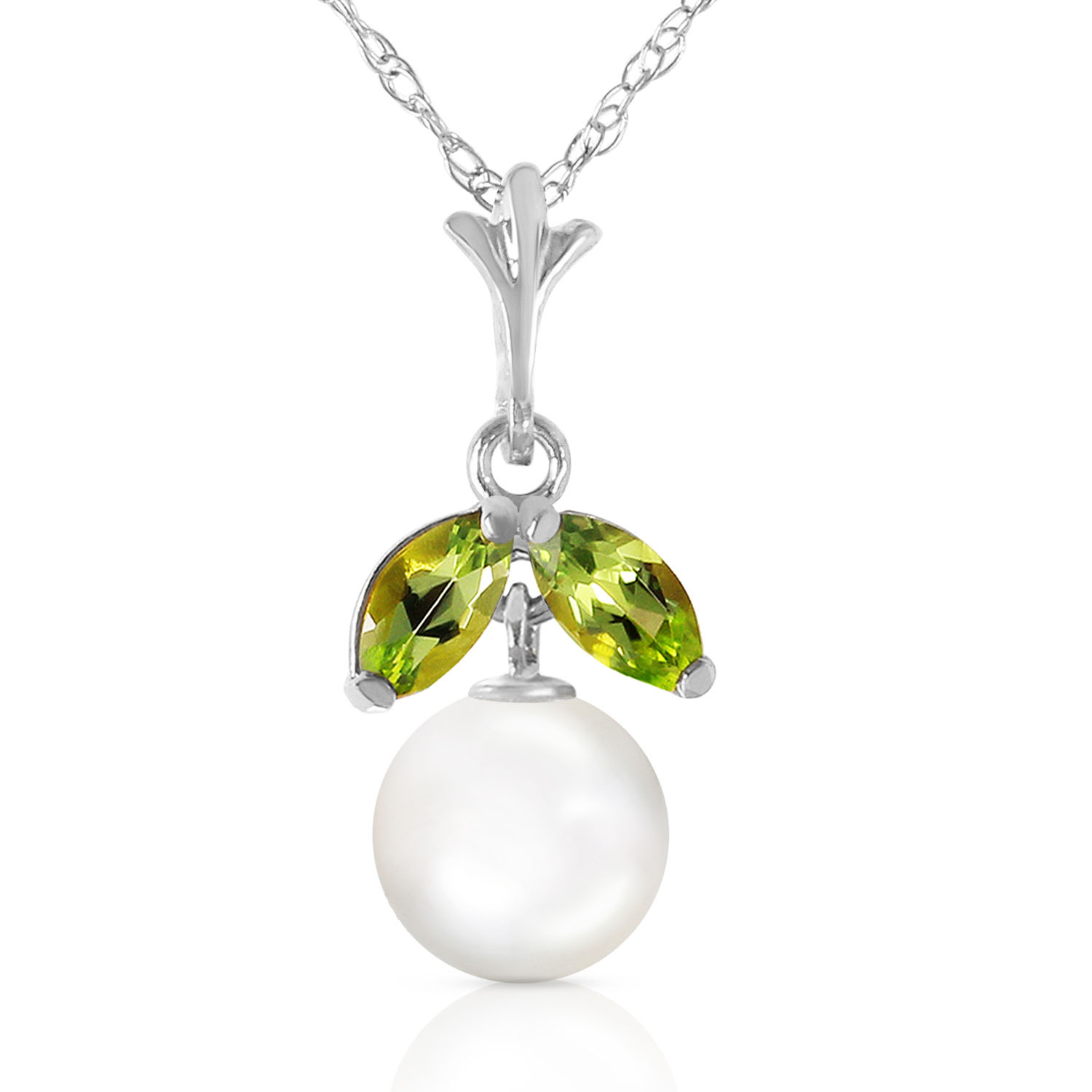 2.2 CTW 14K Solid White Gold Necklace Natural pearl Peridot