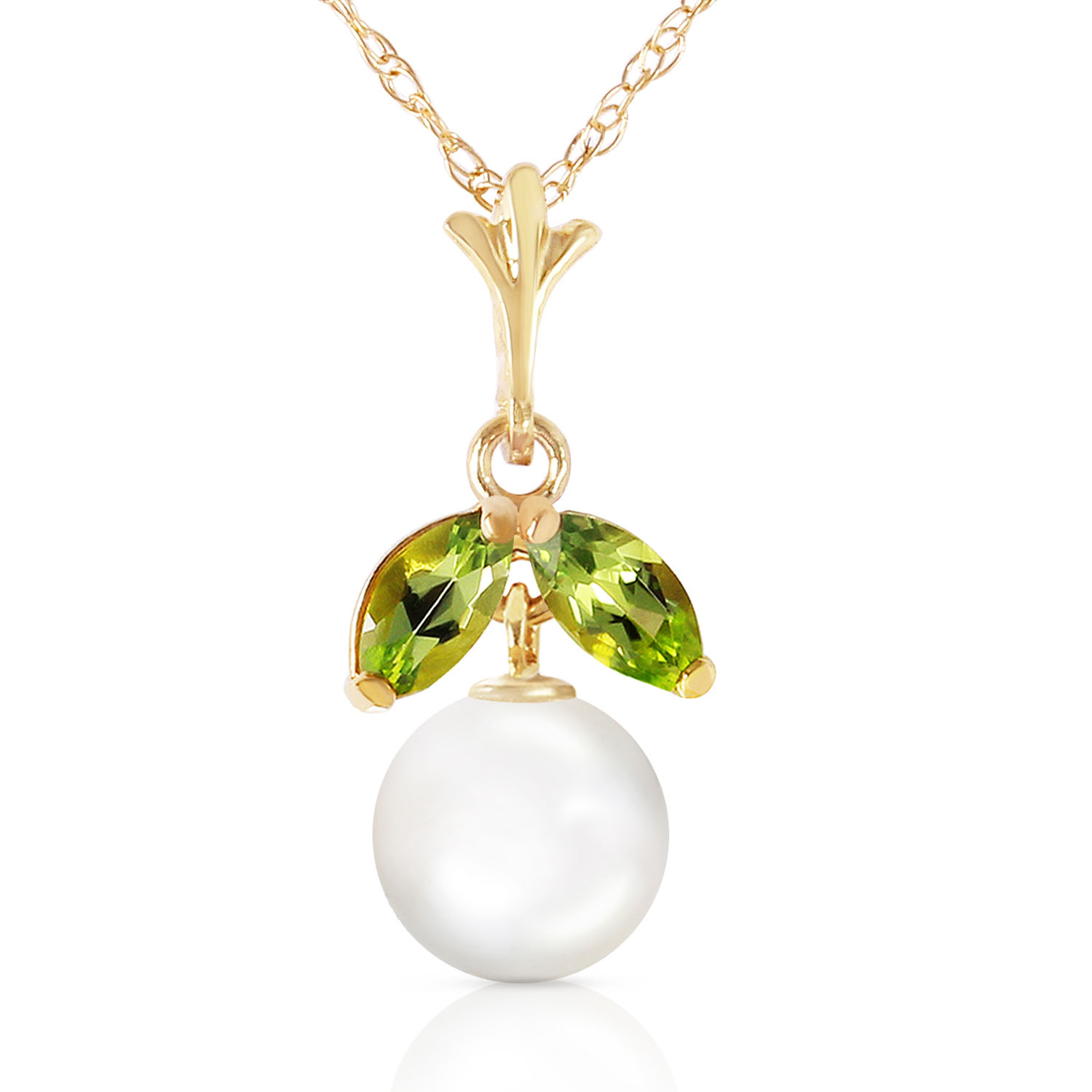 2.2 CTW 14K Solid Gold Necklace Natural pearl Peridot