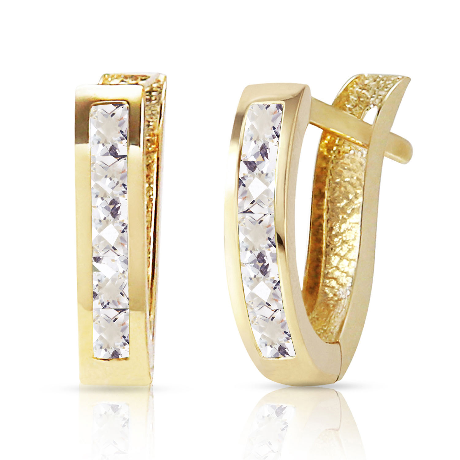 1.2 CTW 14K Solid Gold Oval Huggie Earrings White Topaz