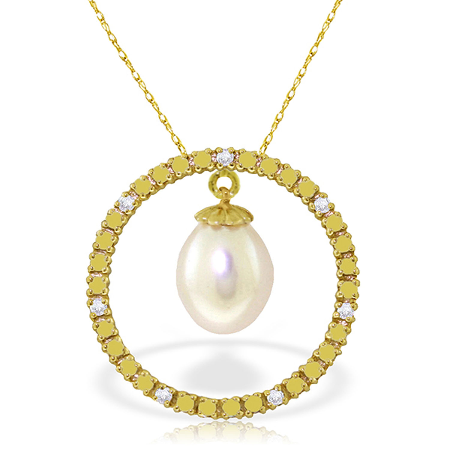 4.1 CTW 14K Solid Gold Diamond pearl Circle Of Love Necklace
