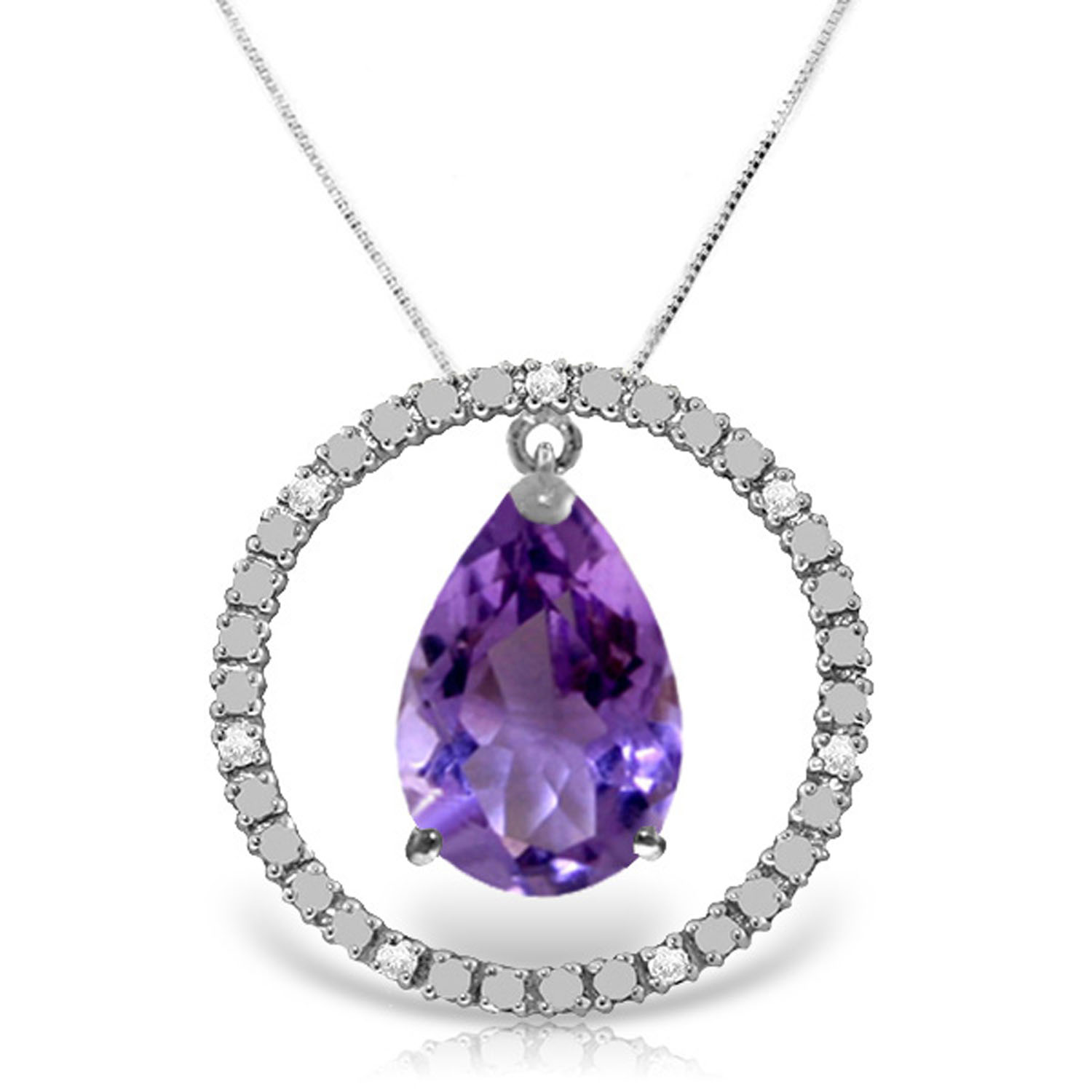 6.6 CTW 14K Solid White Gold Diamond Amethyst Circle Of Love Necklace