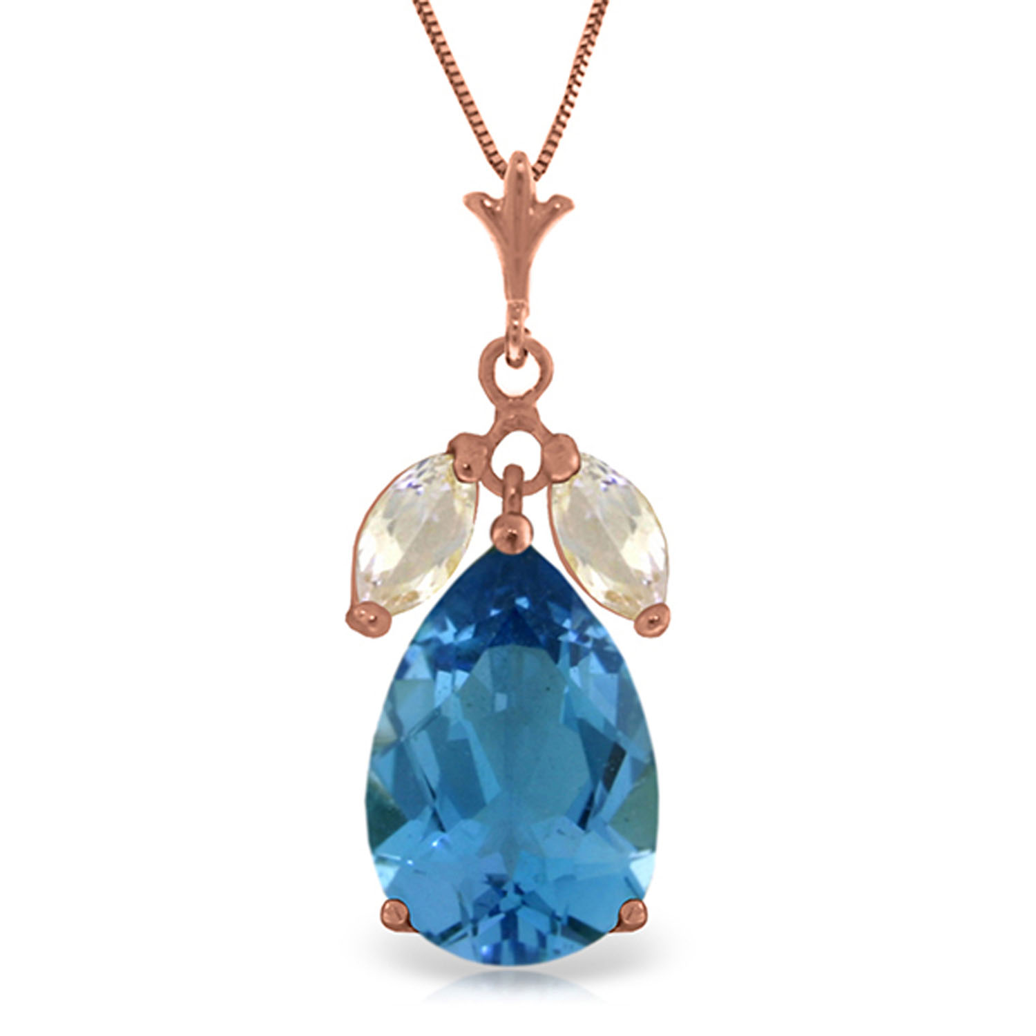 14K Solid Rose Gold Necklace with Blue Topaz  Rose Topaz