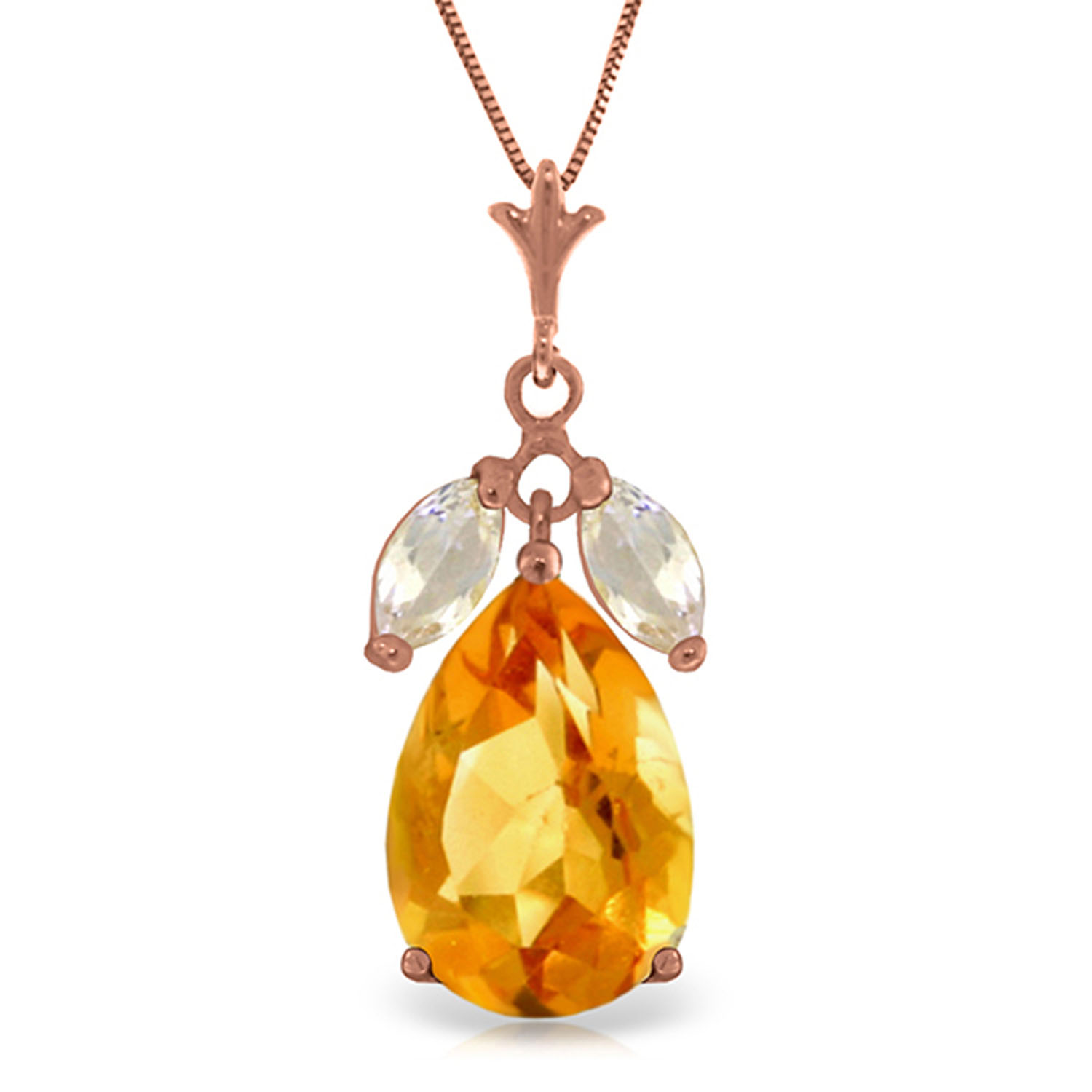 14K Solid Rose Gold Necklace with Citrines  Rose Topaz