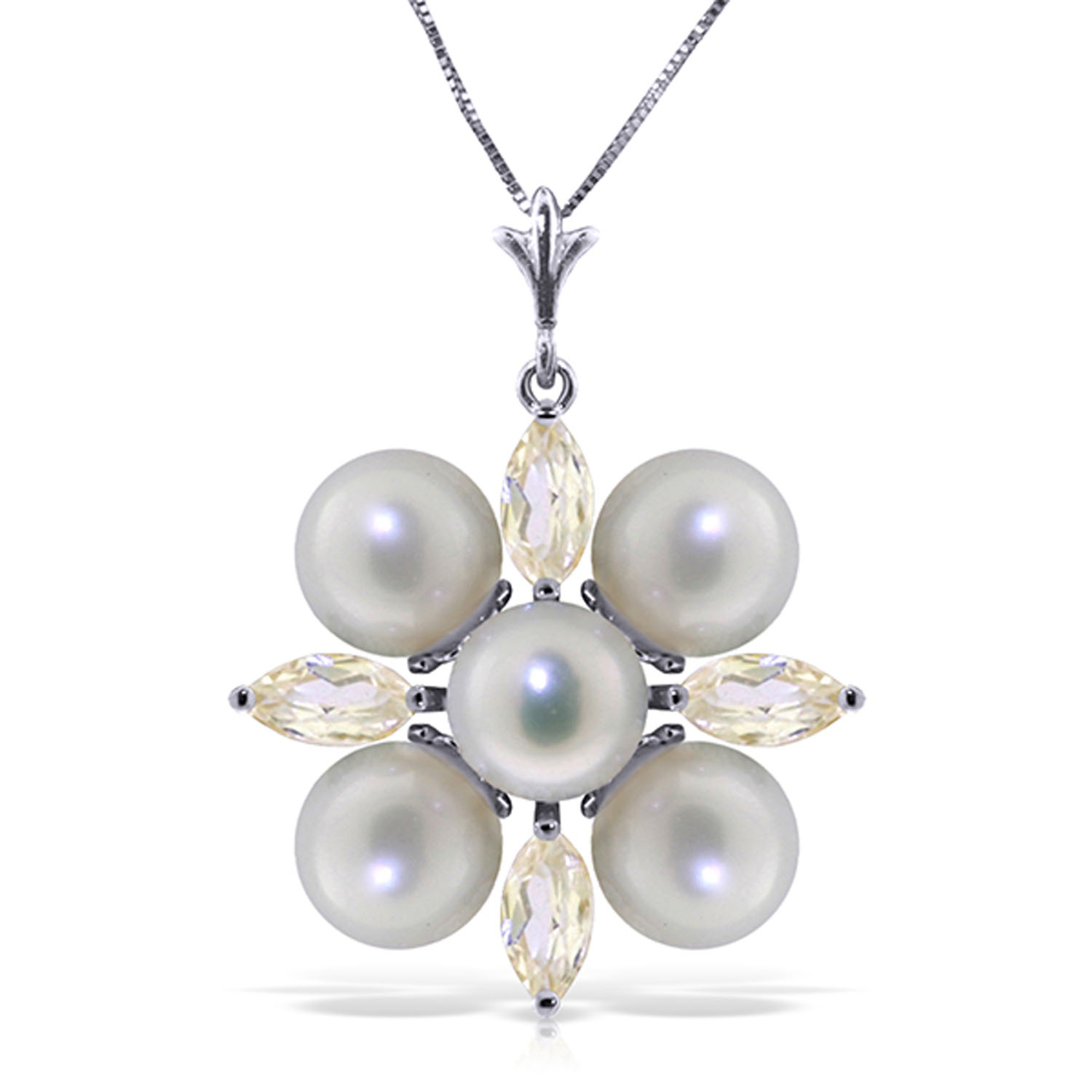 6.3 CTW 14K Solid White Gold Necklace White Topaz pearl