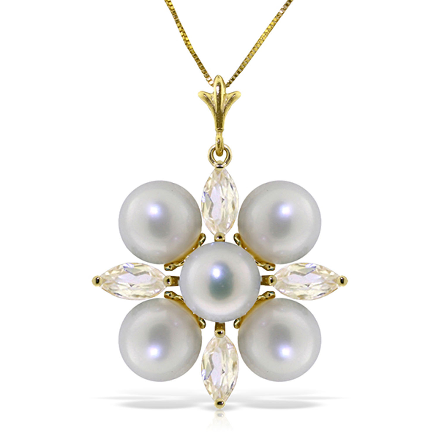 6.3 CTW 14K Solid Gold Necklace White Topaz pearl