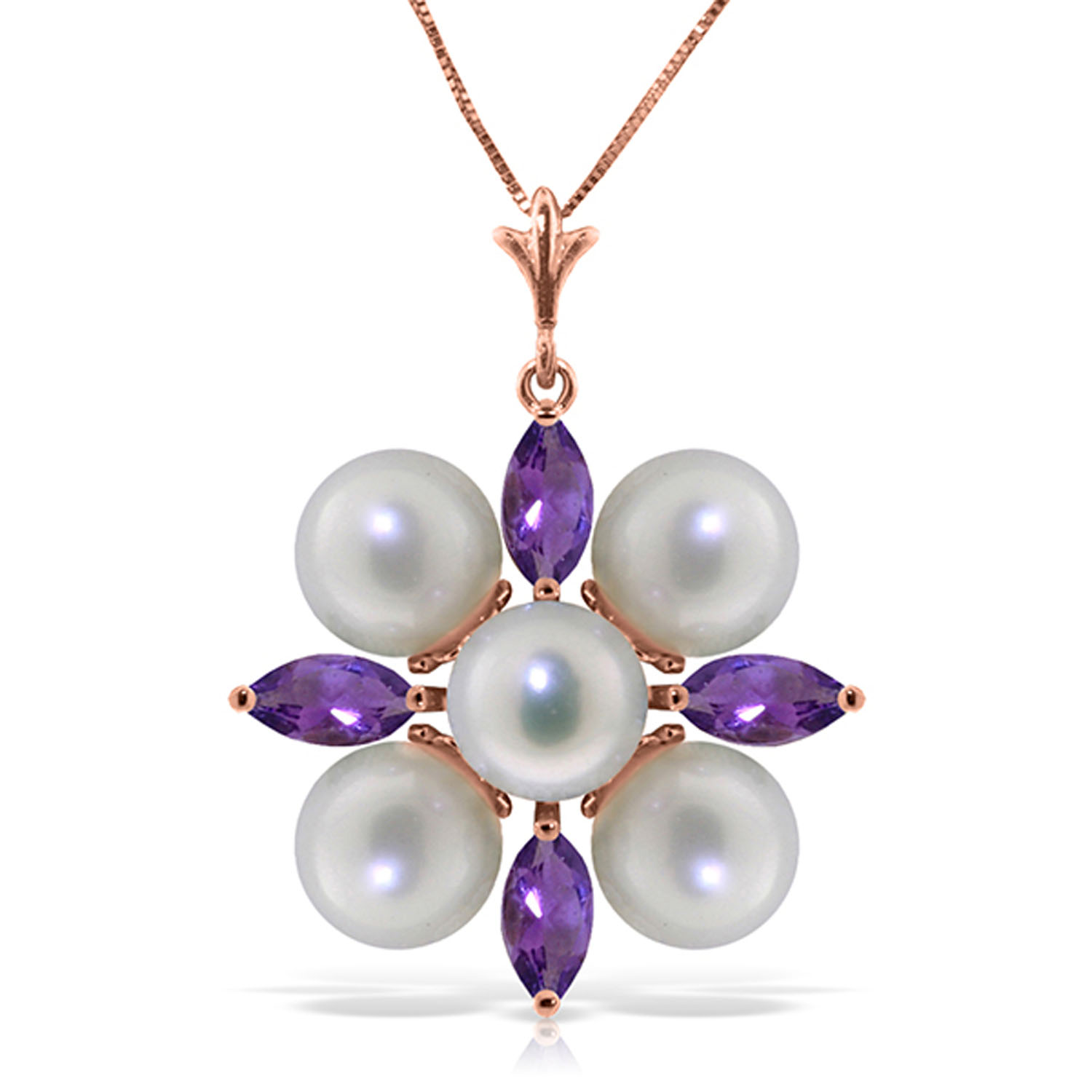 6.3 CTW 14K Solid Rose Gold Necklace Amethyst pearl
