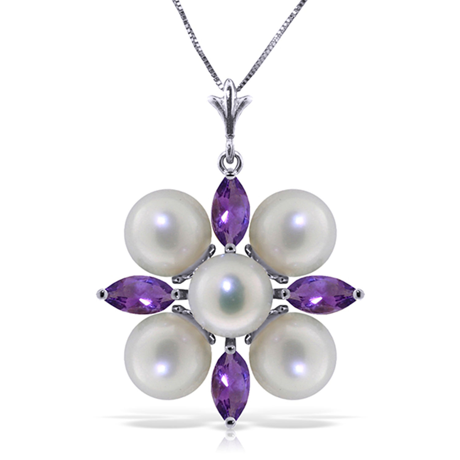 6.3 CTW 14K Solid White Gold Loving Embrace Amethyst pearl Necklace