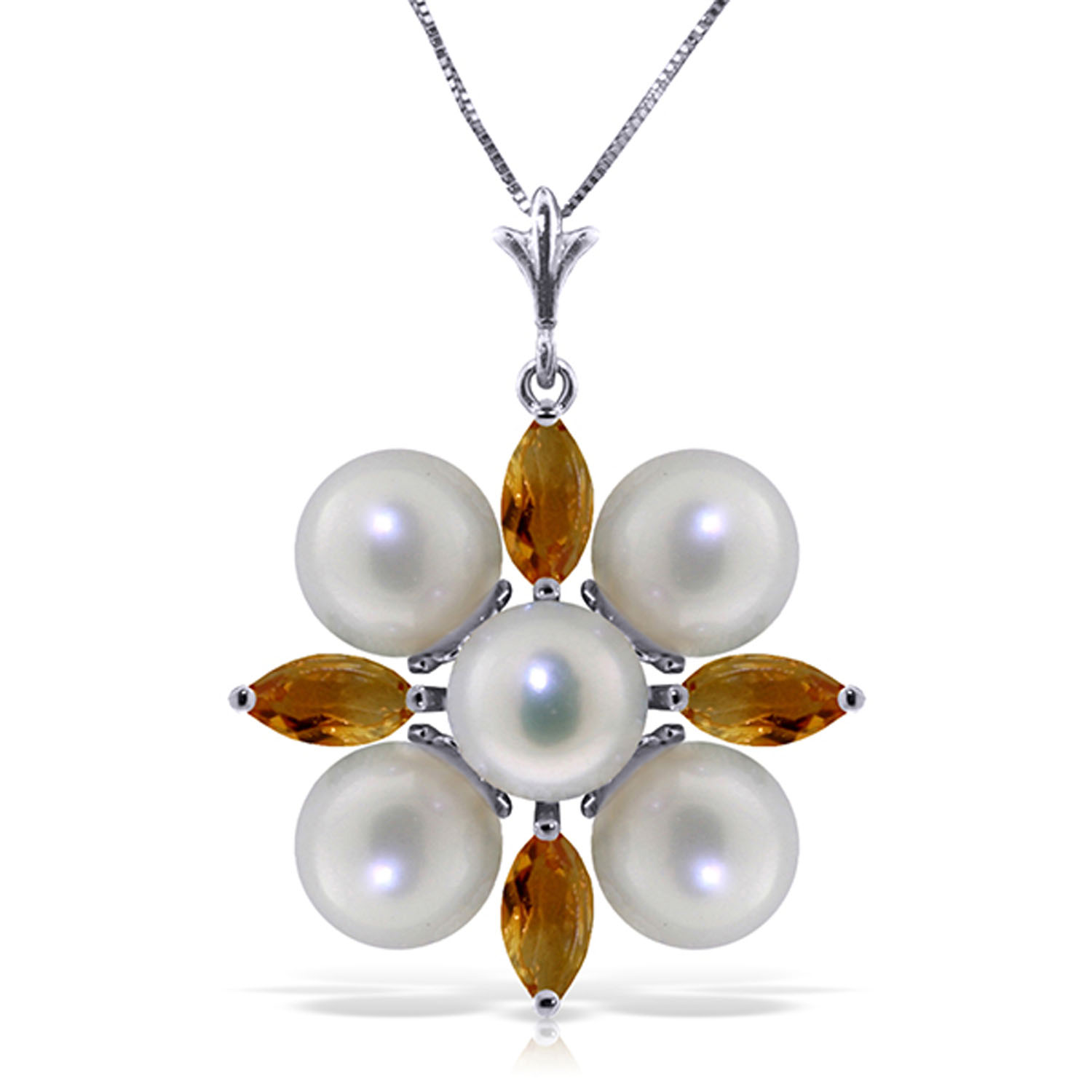 6.3 CTW 14K Solid White Gold Fragrant Kiss Citrine pearl Necklace