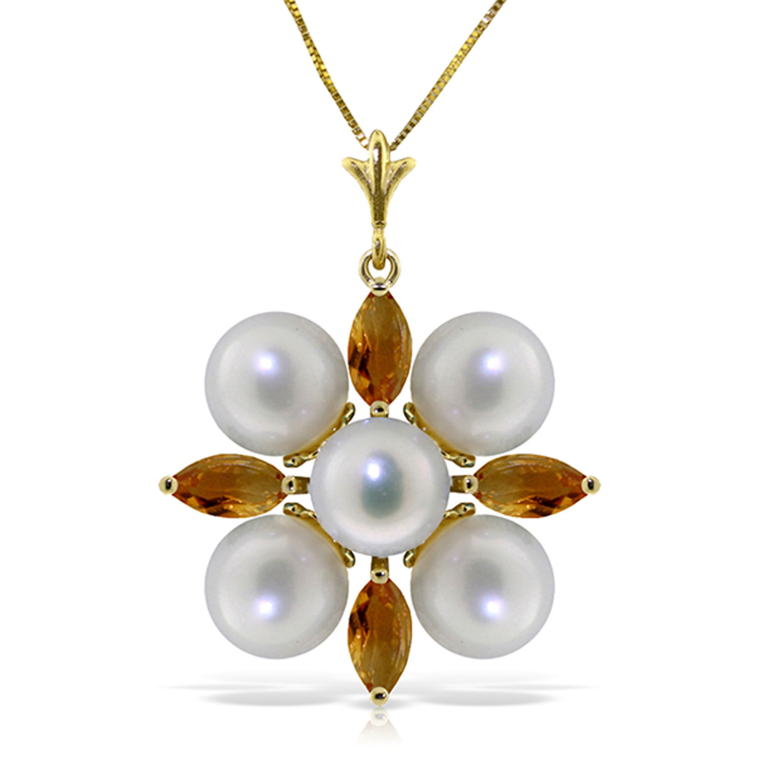 6.3 CTW 14K Solid Gold No Hesitation Citrine pearl Necklace