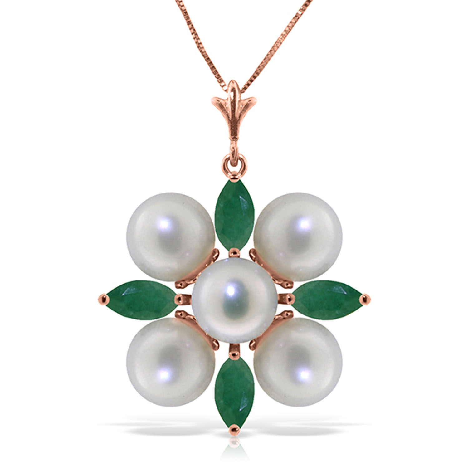 6.3 CTW 14K Solid Rose Gold Necklace Emerald pearl
