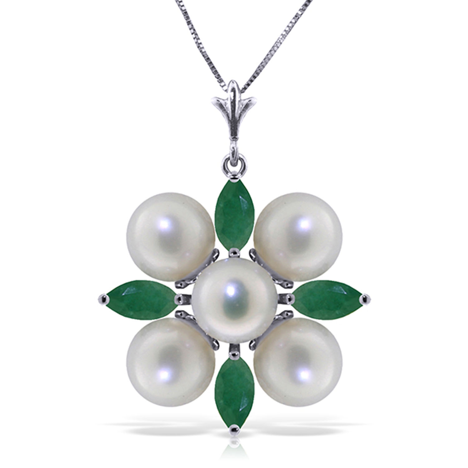 6.3 CTW 14K Solid White Gold This Is Perfect Emerald pearl Necklace