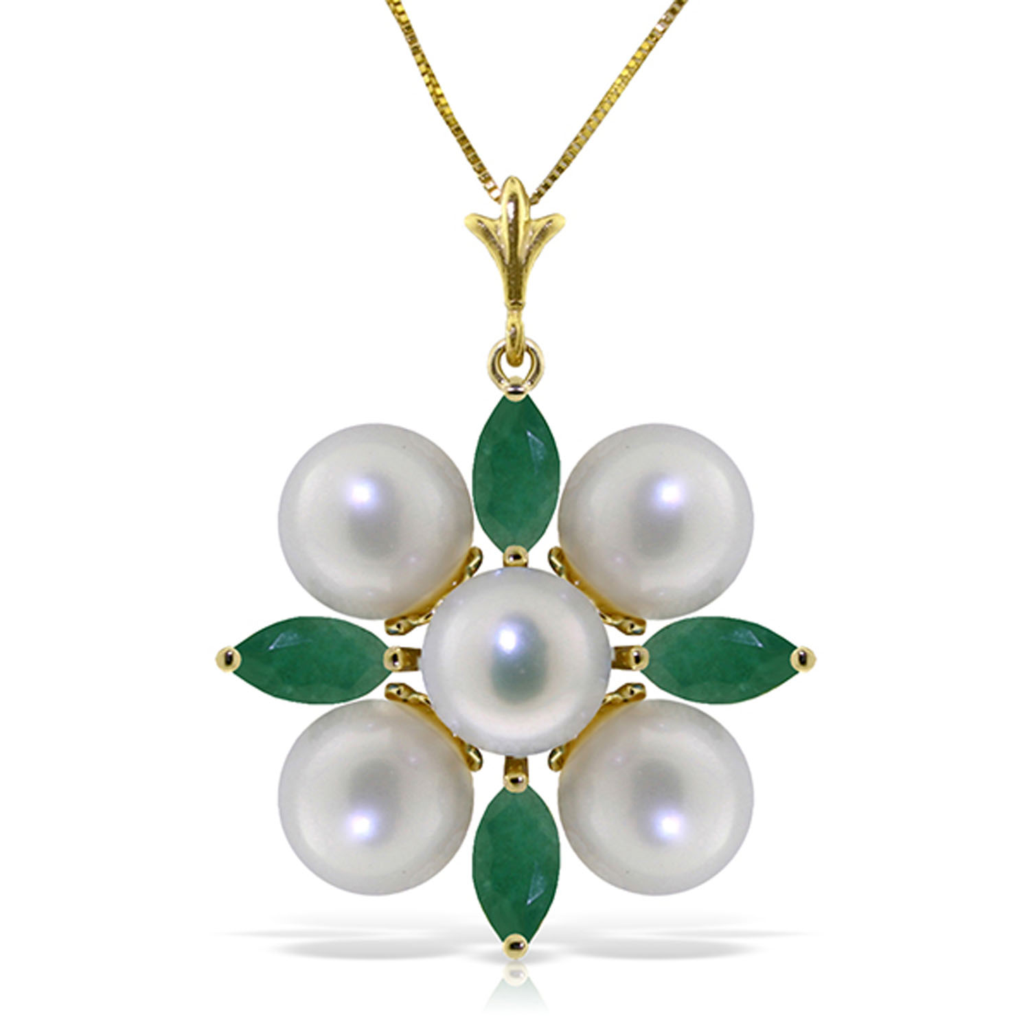 6.3 CTW 14K Solid Gold It Takes Two Emerald pearl Necklace