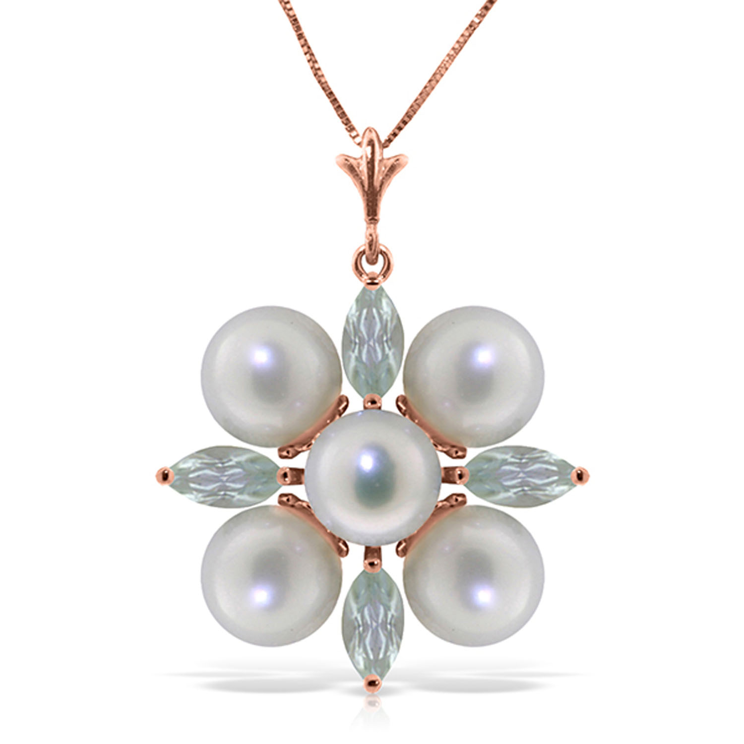 6.3 CTW 14K Solid Rose Gold Necklace Aquamarine pearl