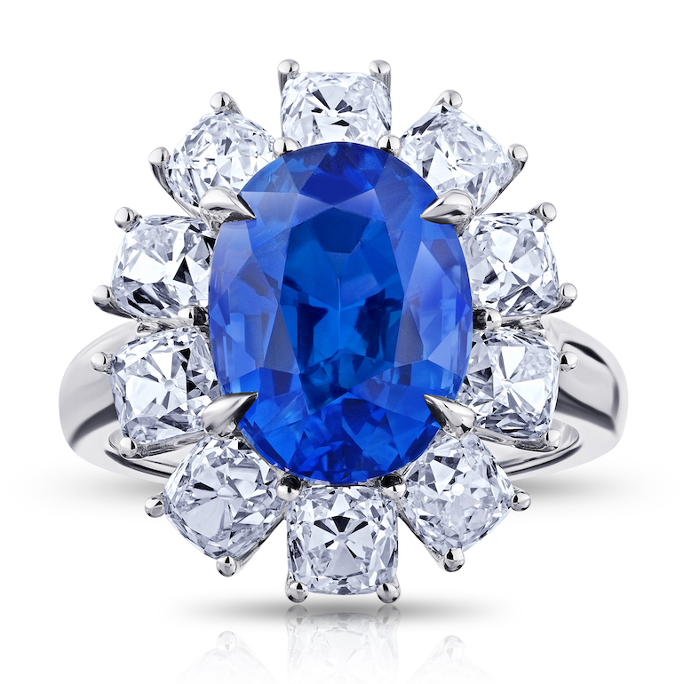 7.43 carat Oval Blue Sapphire and Diamond Platinum Ring