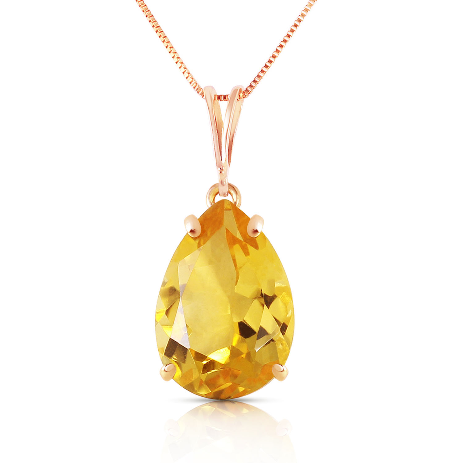 5 CTW 14K Solid Rose Gold Teardrop Citrine Necklace