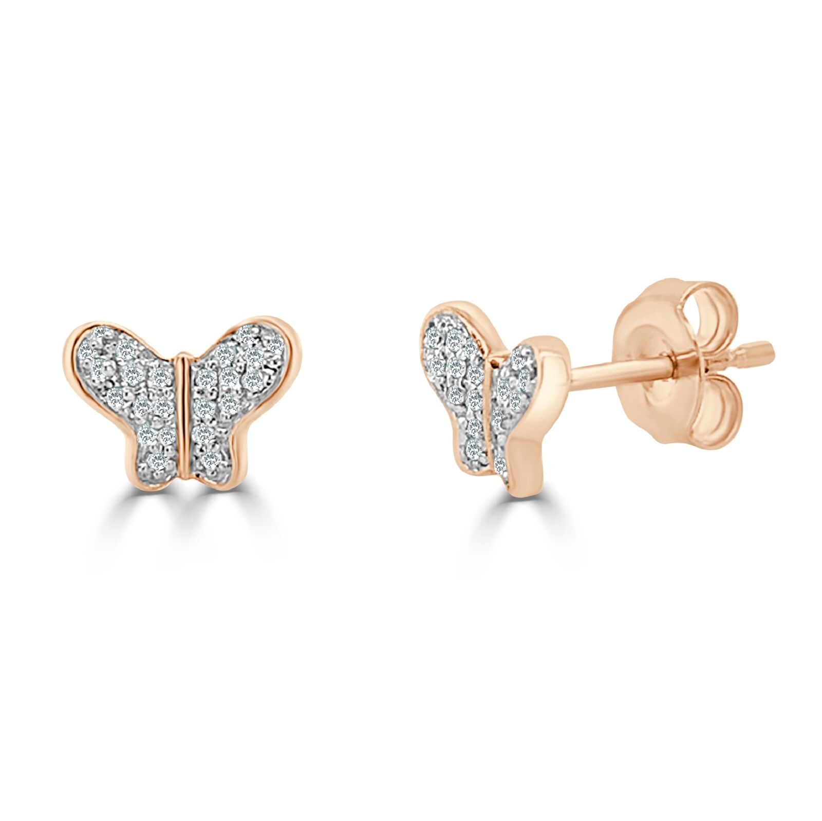 True 14k Rose Gold  Diamond Butterfly Studs