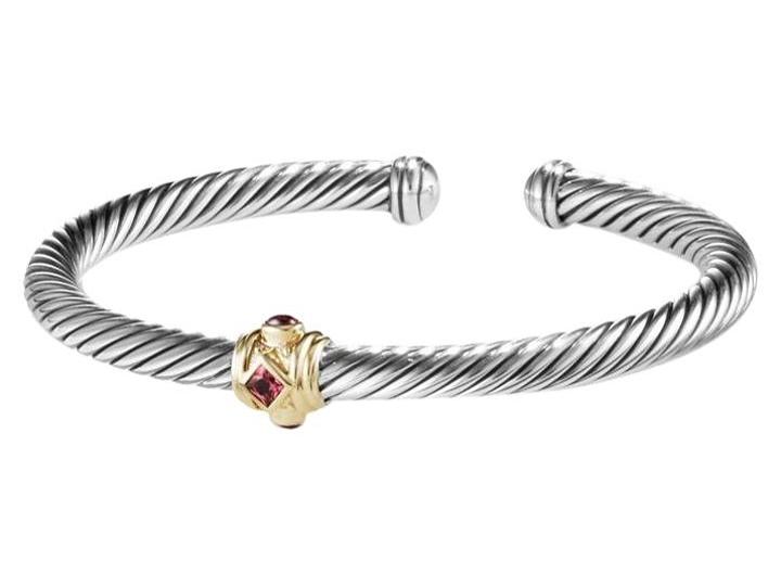 David Yurman Sterling Silver  14k Yellow Gold 5mm Pink Tourmaline