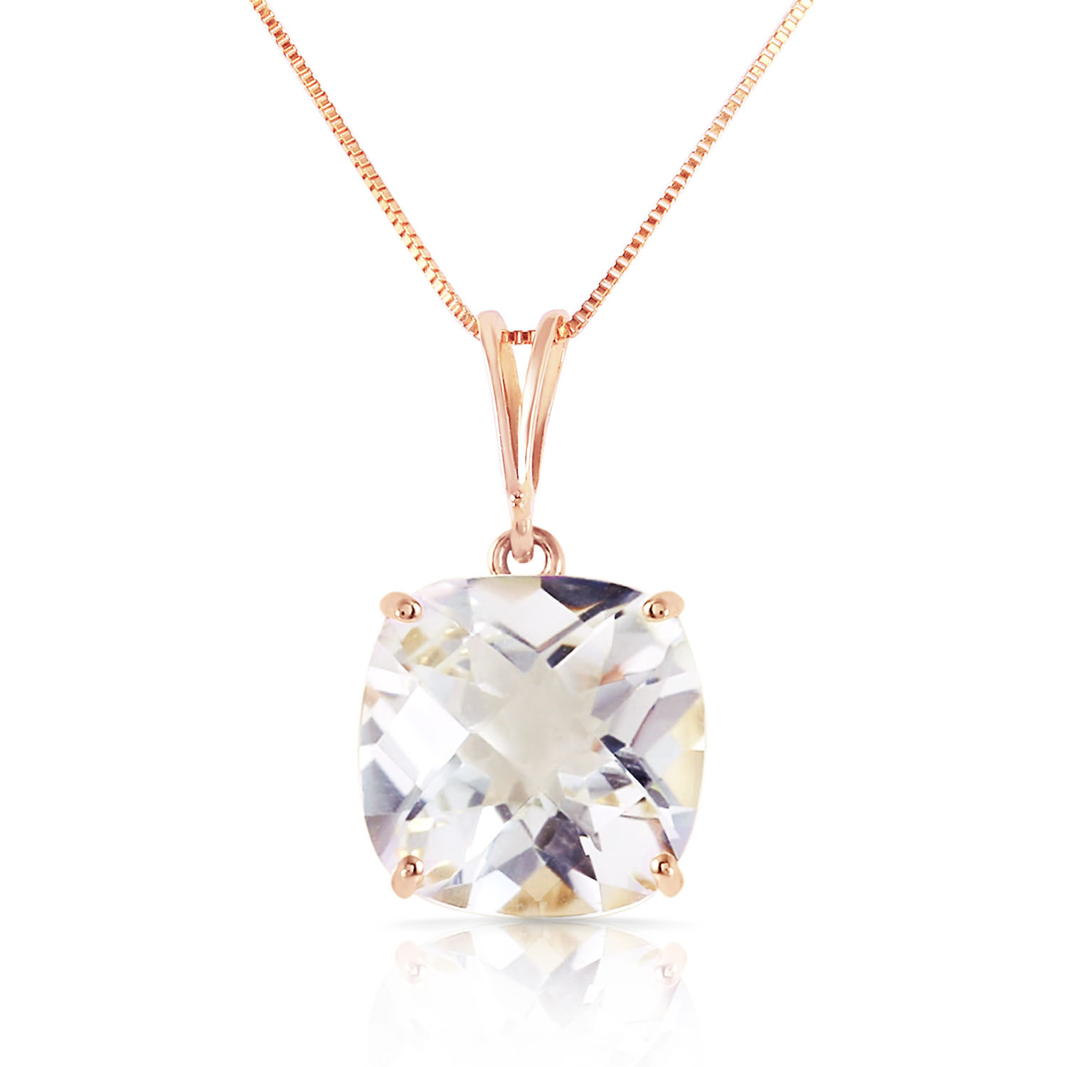 3.6 CTW 14K Solid Rose Gold Necklace Natural Checkerboard Cut White Topaz