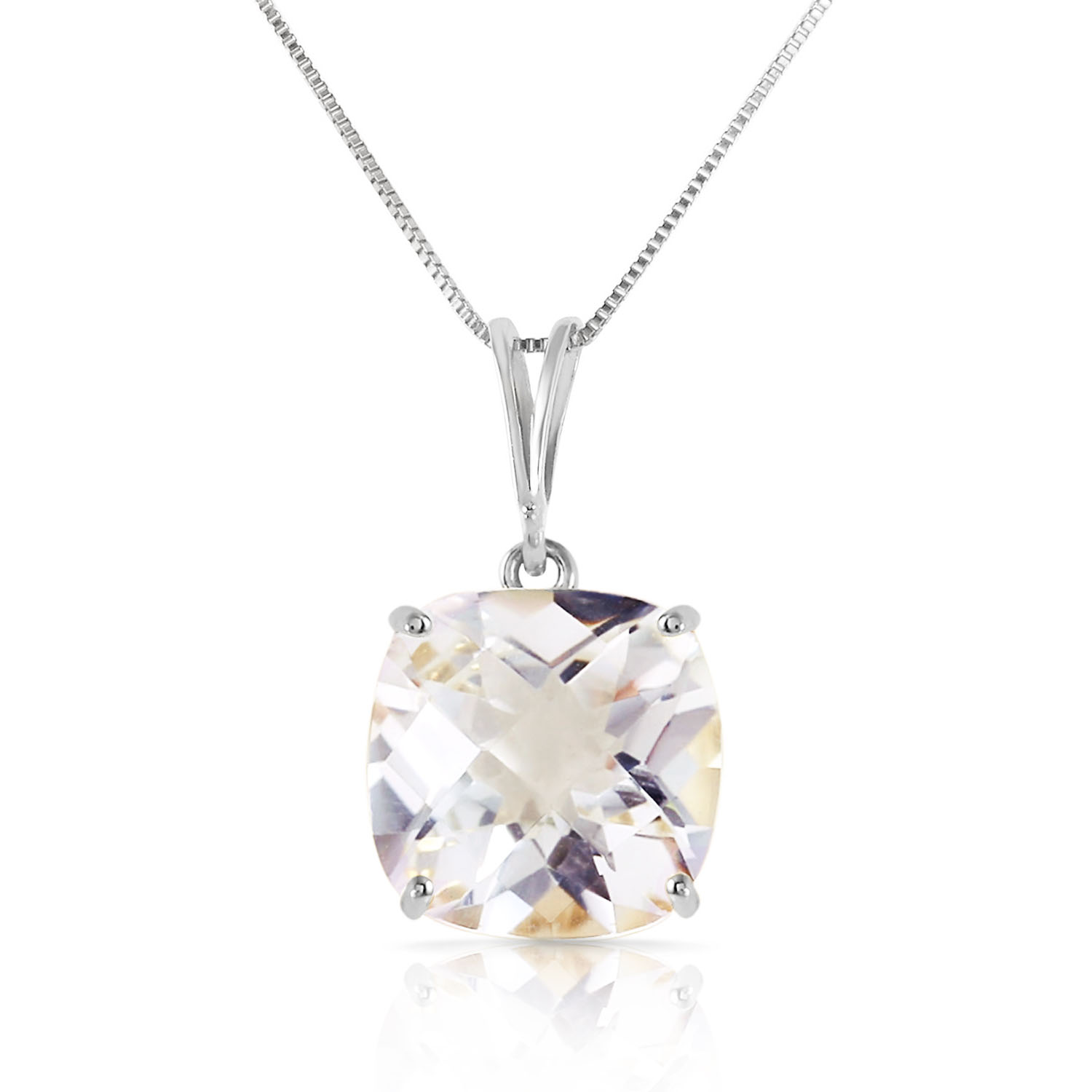 3.6 CTW 14K Solid White Gold Necklace Natural Checkerboard Cut White Topaz