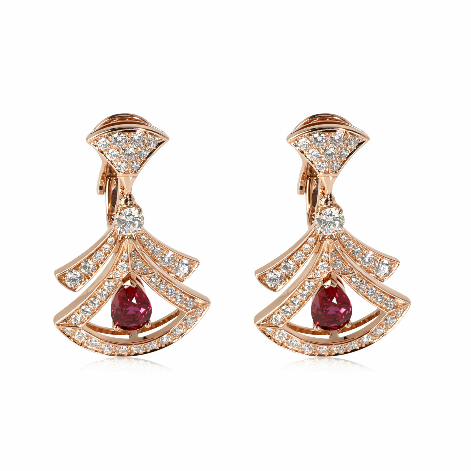 Bulgari Diva's Dream Ruby Diamond Earrings in 18k Rose Gold 1.48 CTW