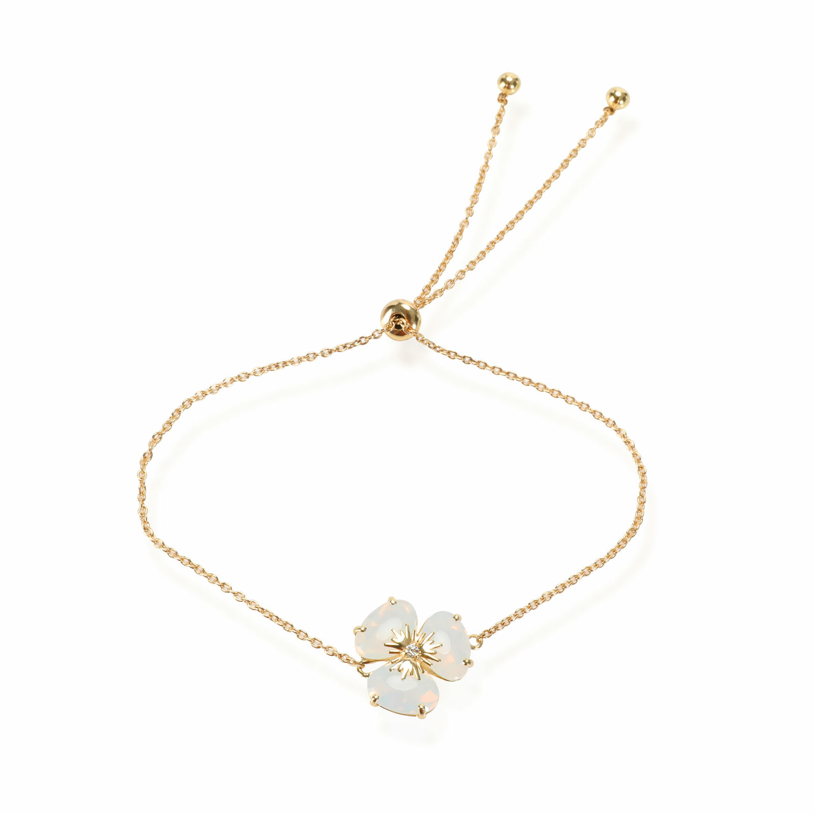 True Opal Quartz Diamond Flower Bolo Bracelet in 18K Yellow Gold 0.02 CTW