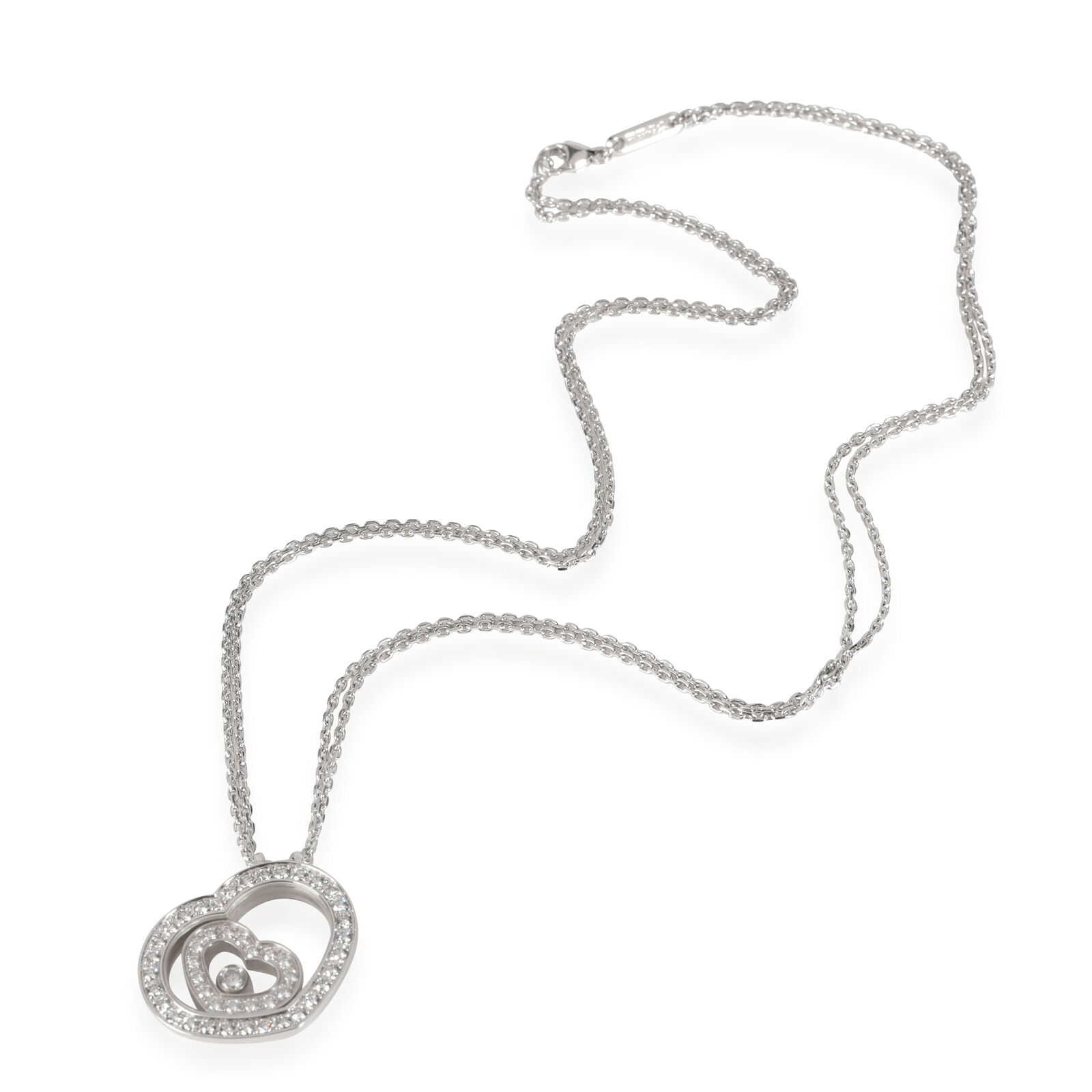 Chopard Happy Spirit Double Heart Diamond Pendant in 18K White Gold 1/2 Ctw