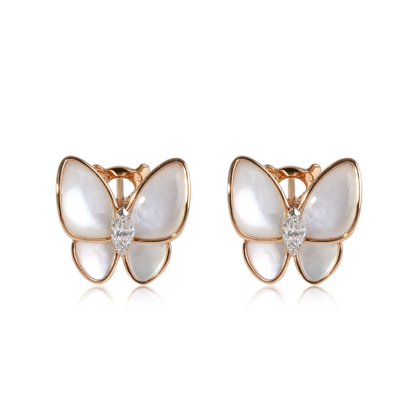 Van Cleef & Arpels Butterfly Mother Of Pearl Diamond Earrings in 18k Rose Gold