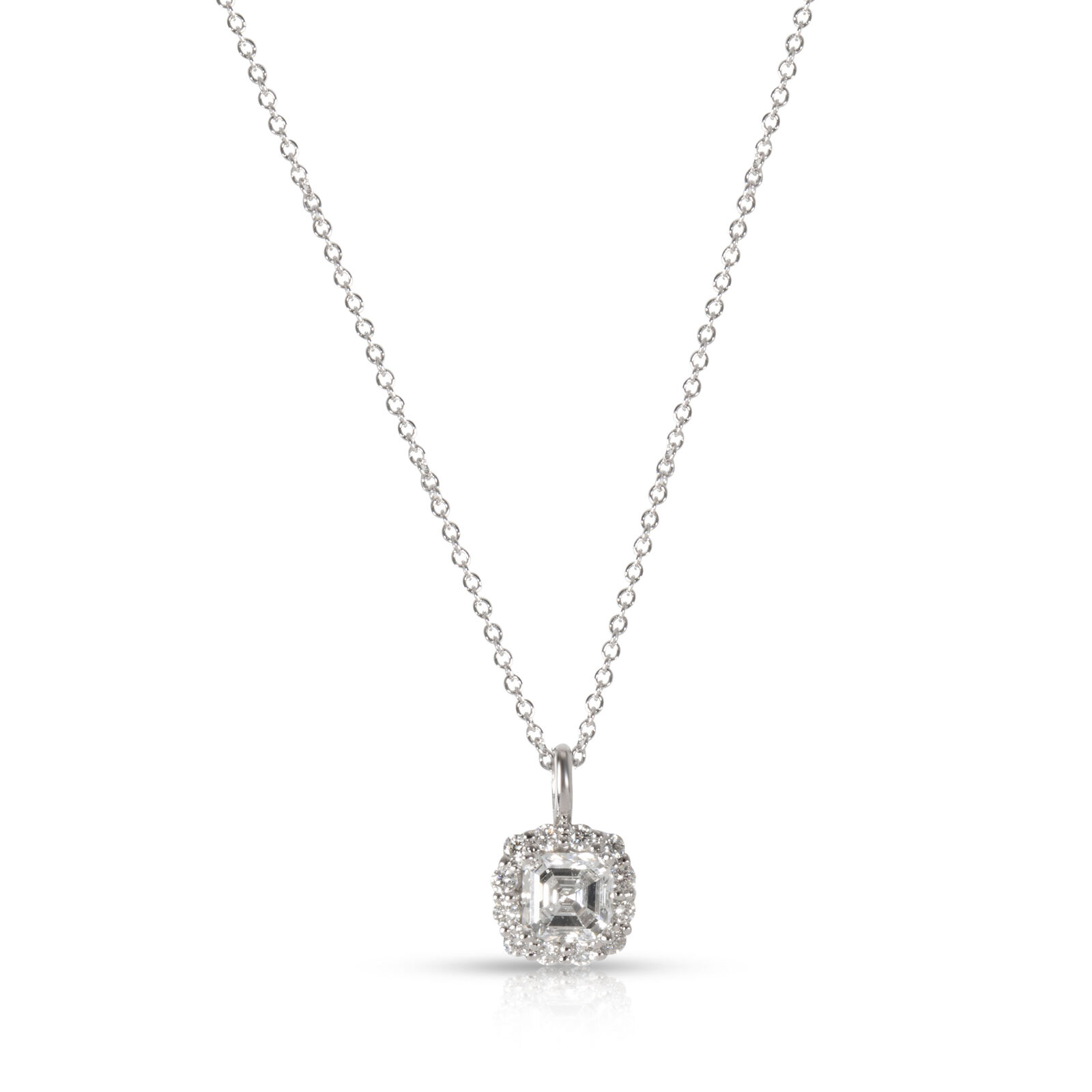 Asscher cut Halo Diamond Necklace GIA Certified  E color VVS2 clarity
