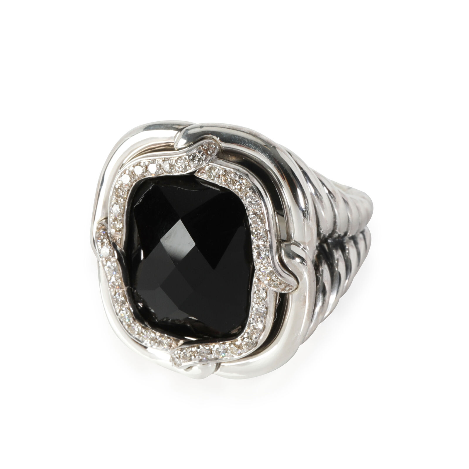 David Yurman Labyrinth Onyx Diamond  Ring in  Sterling Silver