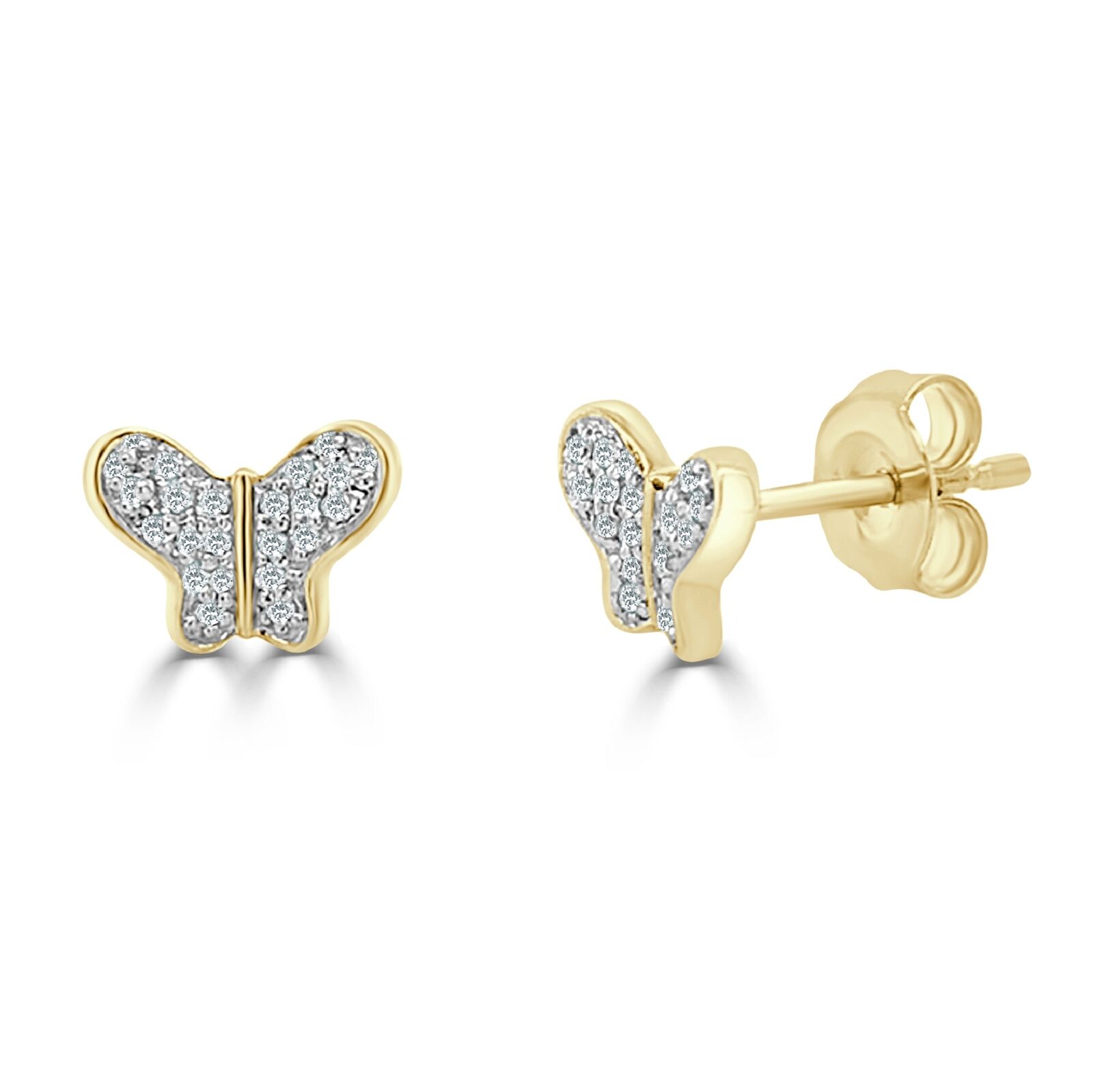 True 14k Yellow Gold  Diamond Butterfly Studs