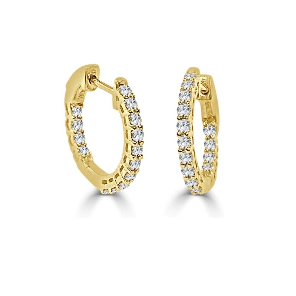 True 14k Yellow Gold  Diamond Hoop Earrings