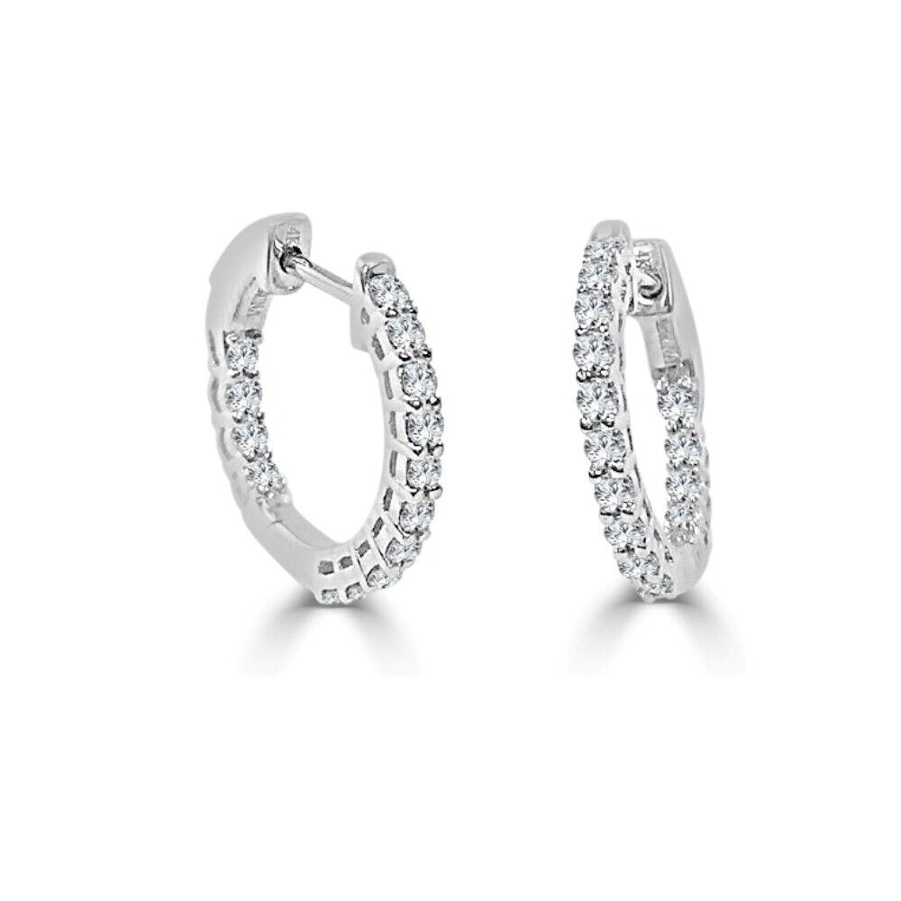True 14k White Gold  Diamond Hoop Earrings