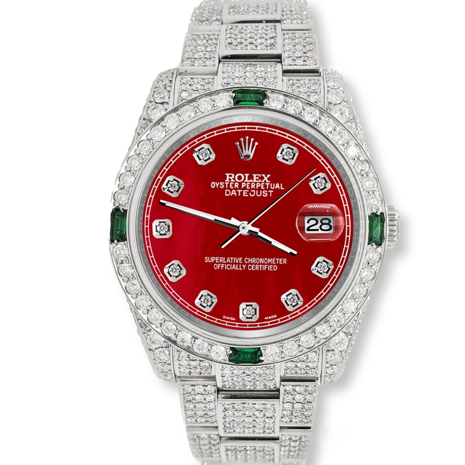 Rolex Datejust  T Diamond/Emerald Watch with Red MOP Dial